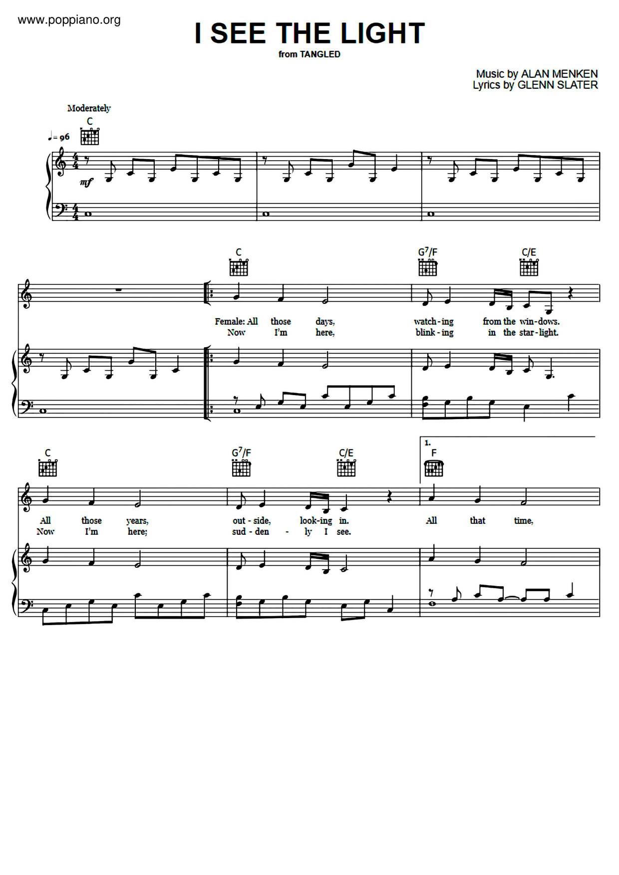 Disney Tangled I See The Light Sheet Music Pdf ディズニー Free Score Download