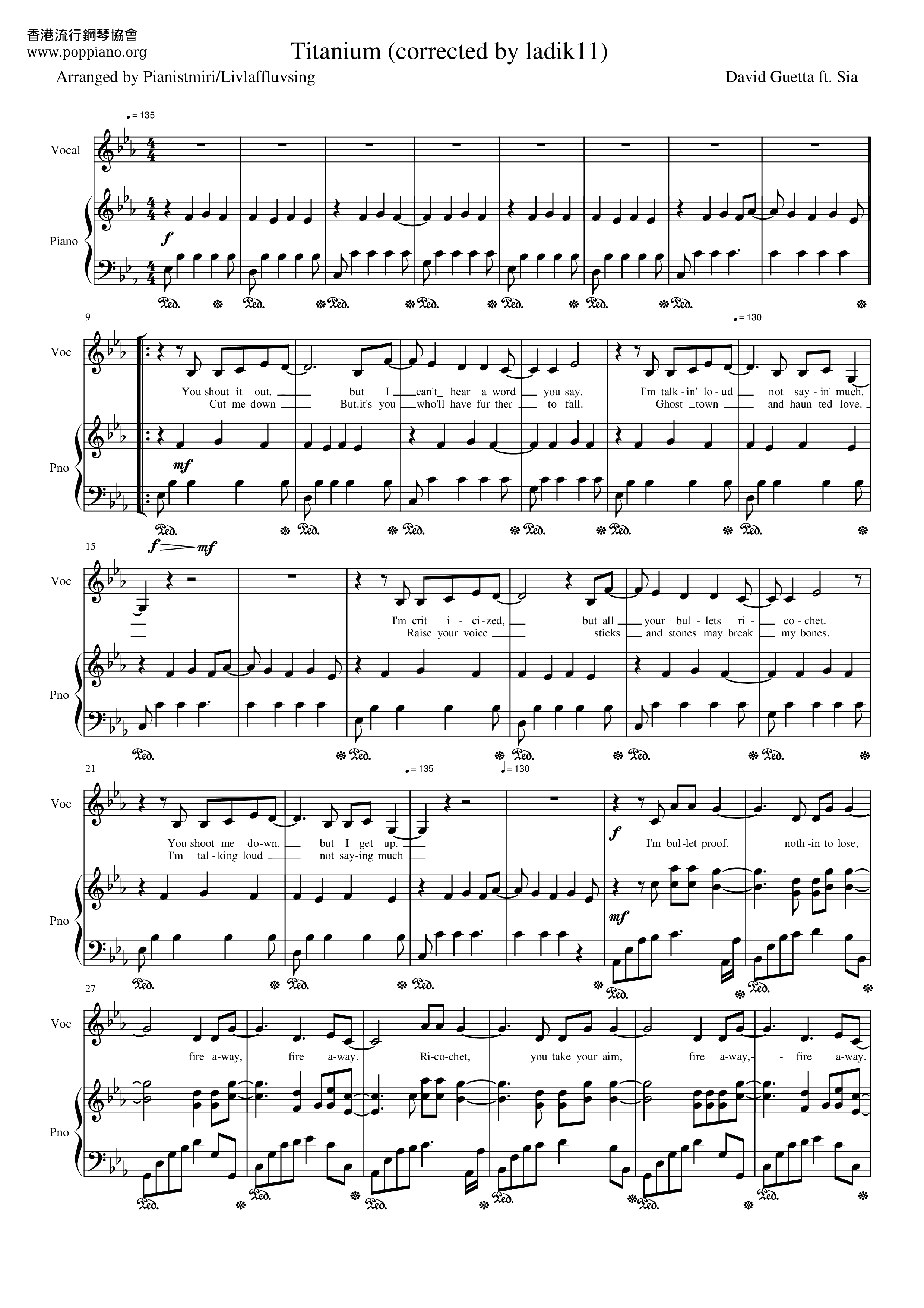 David Guetta, SiaTitanium Sheet Music pdf, Free Score Download ★