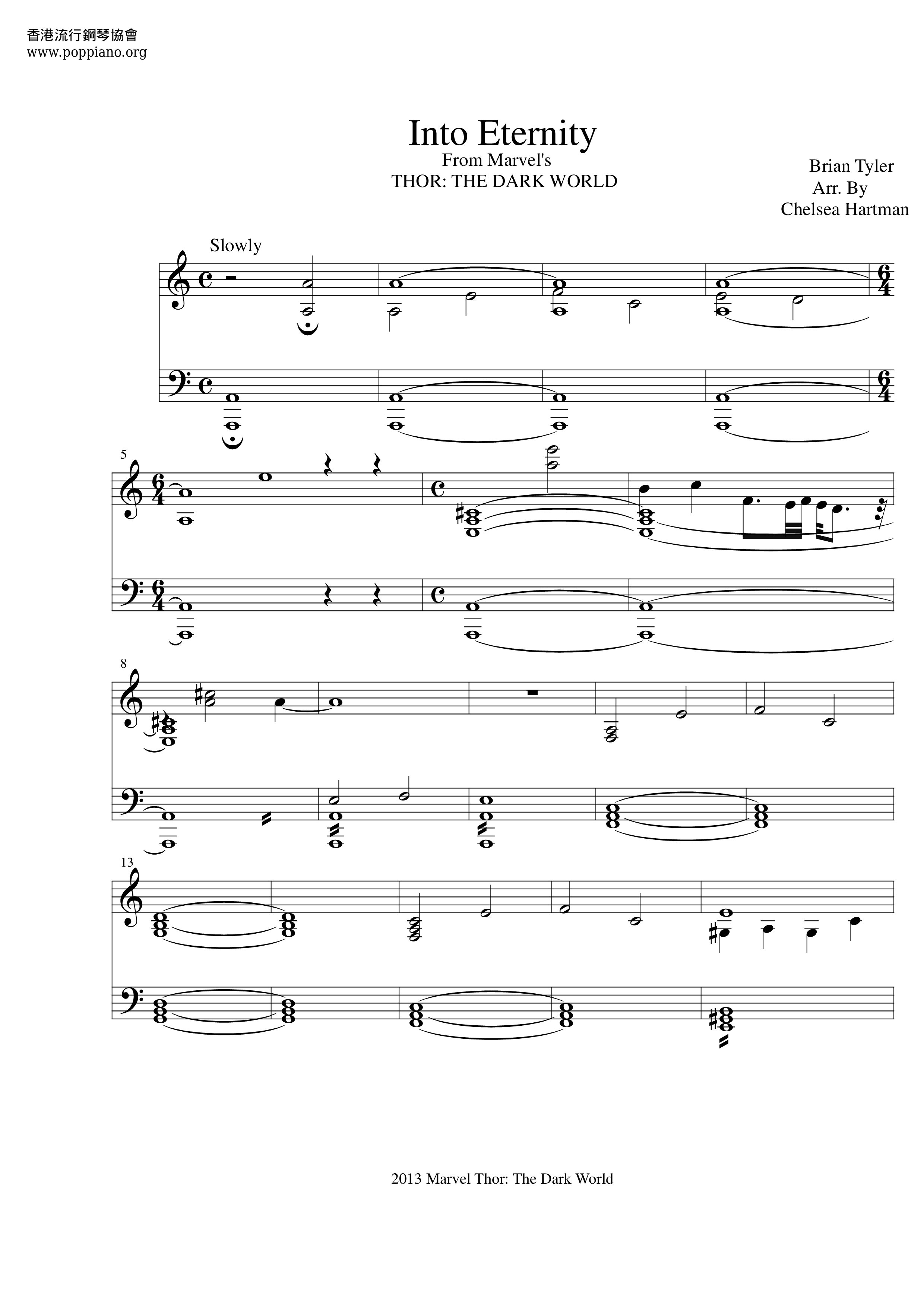 Brian Tyler-Thor The Dark World - Into Eternity Sheet Music pdf, - Free