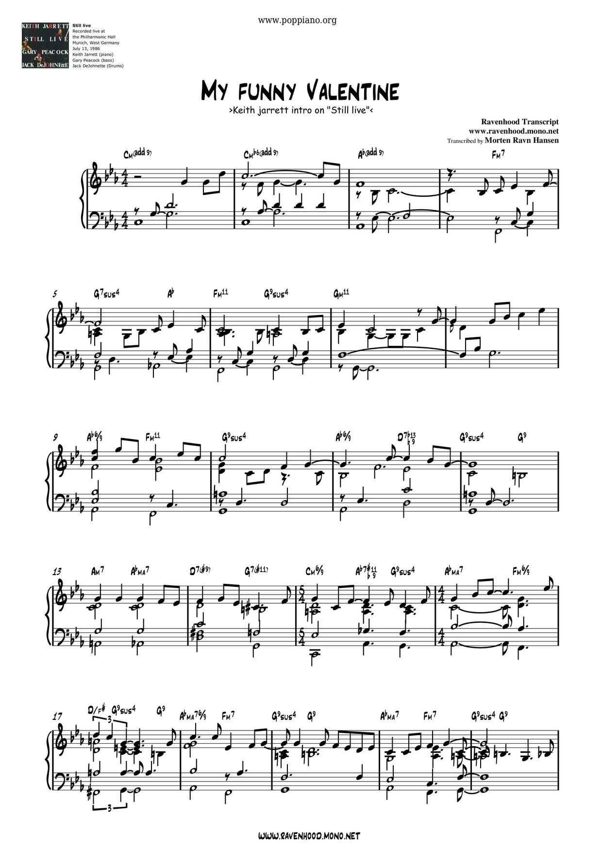 Keith Jarrett, Frank SinatraMy Funny Valentine Sheet Music pdf, Free