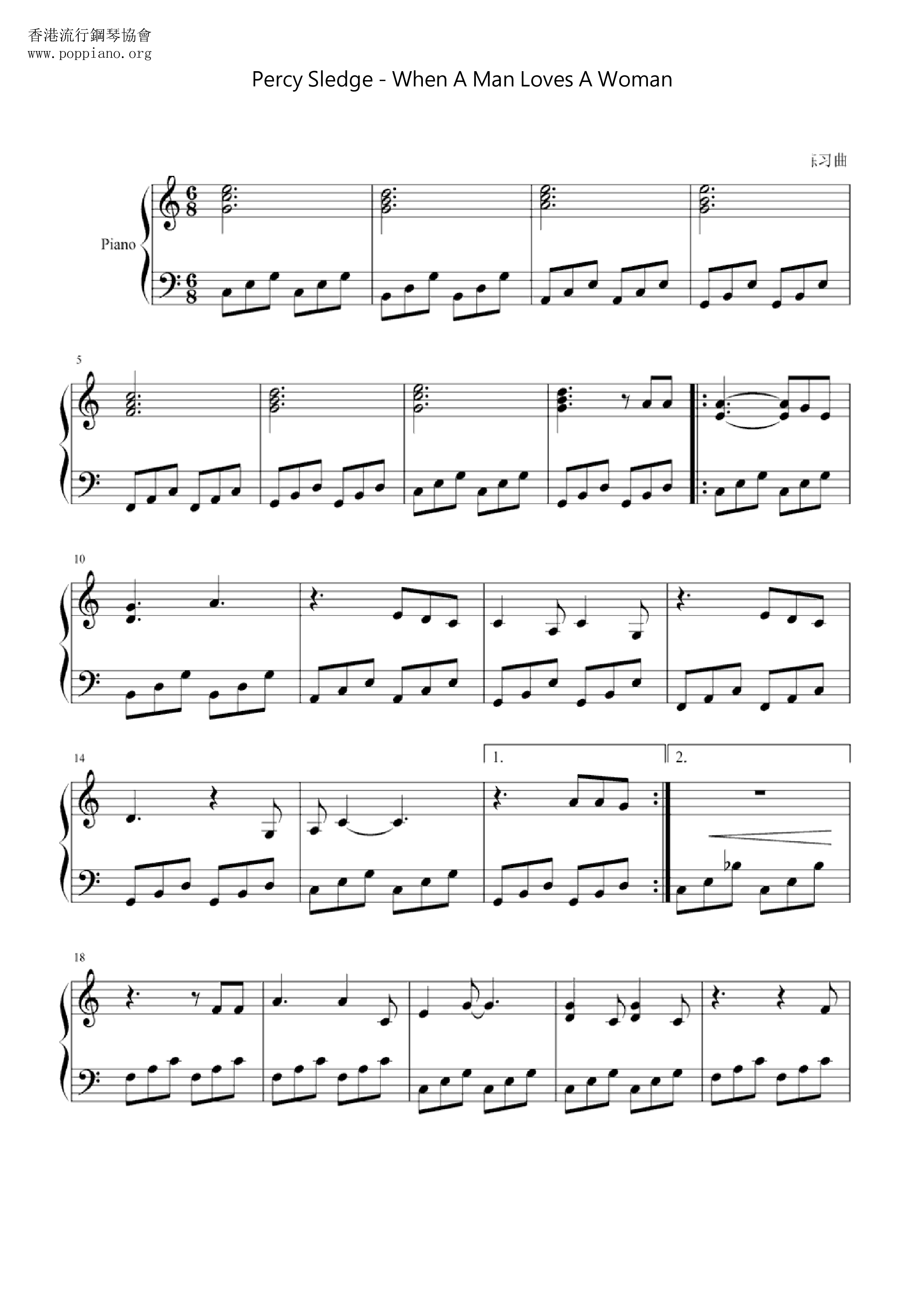 Percy Sledge When A Man Loves A Woman Sheet Music Pdf Free Score Download