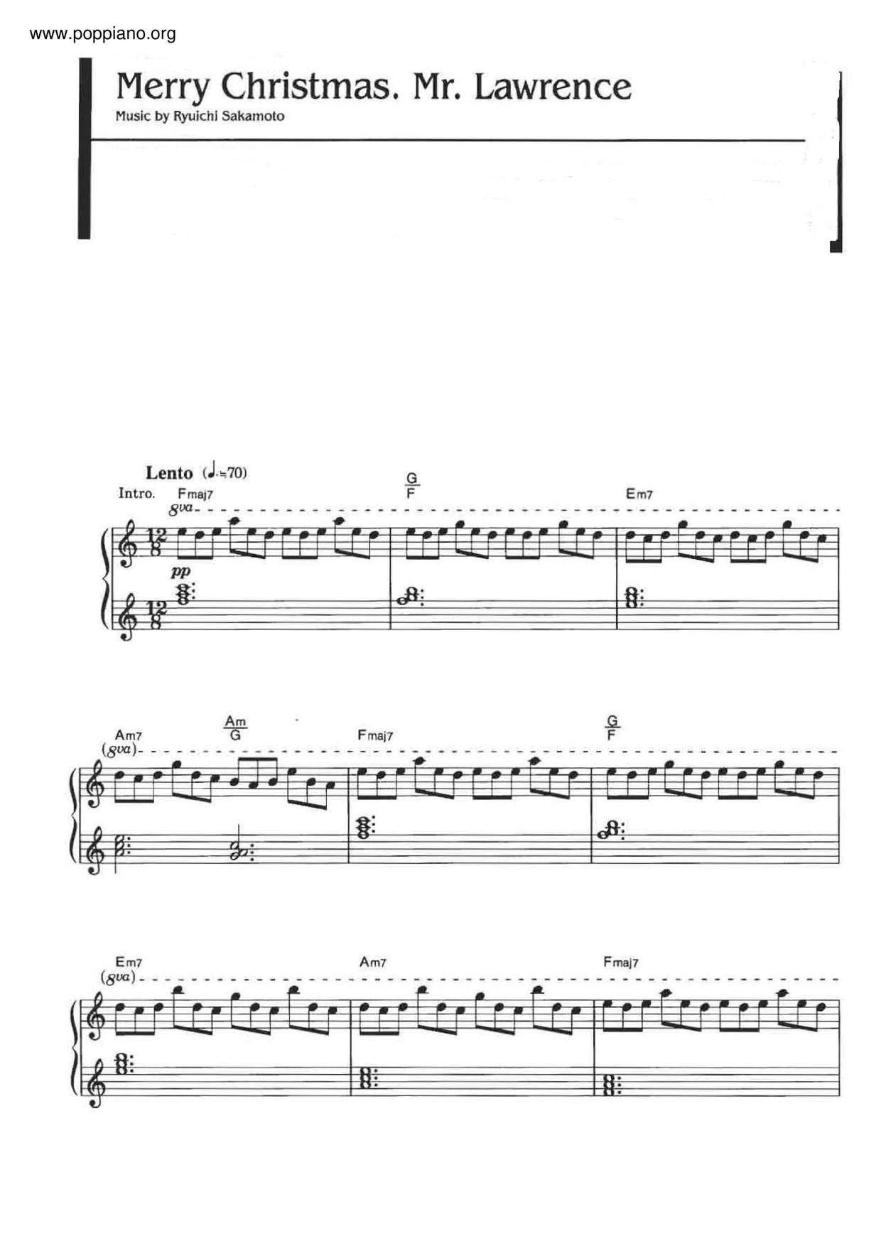 坂本龍一 宇多田光 Merry Christmas Mr Lawrence Sheet Music Pdf 戦場のメリークリスマス 楽譜 Free Score Download