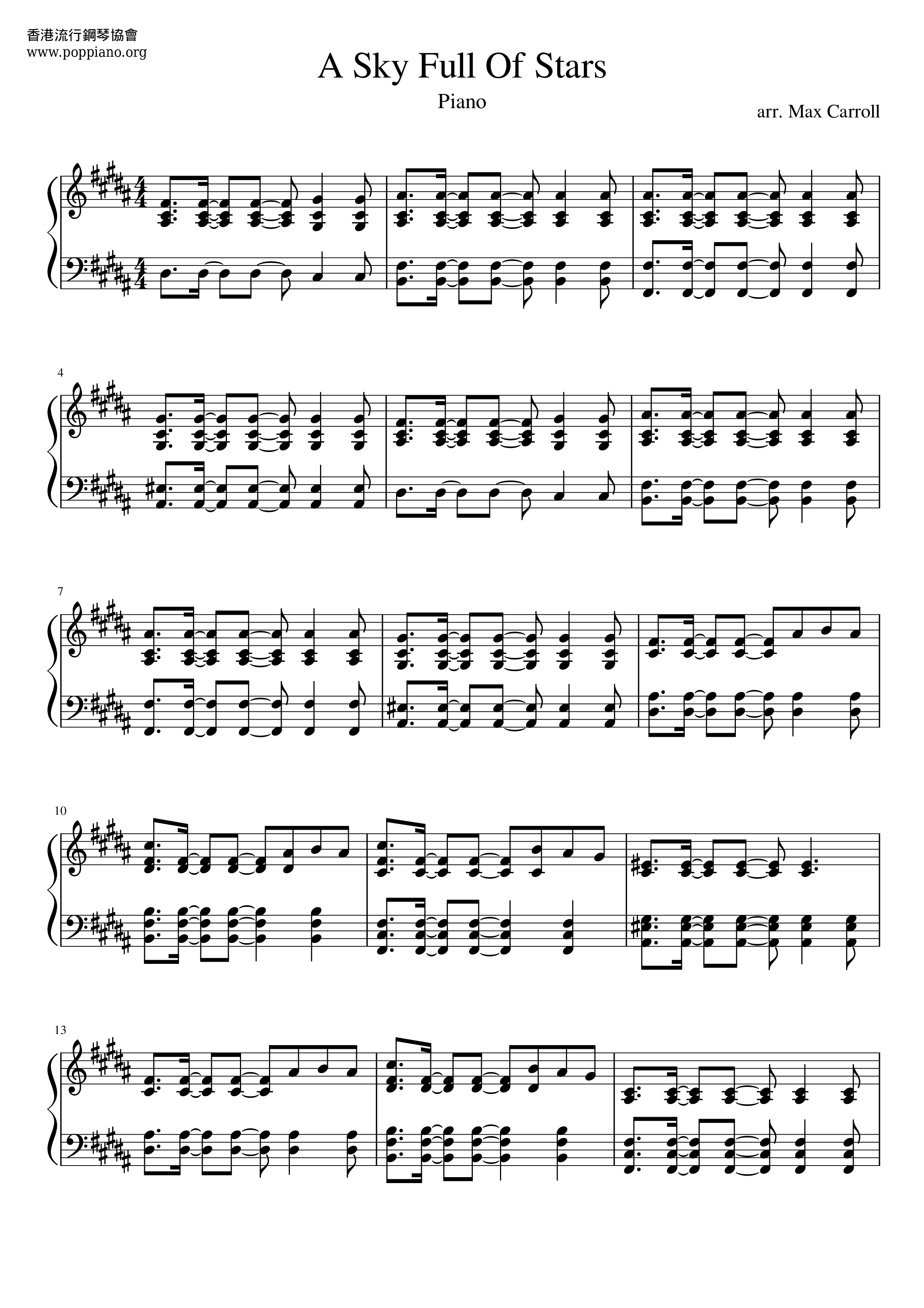 Coldplay A Sky Full Of Stars Sheet Music Pdf Free Score Download