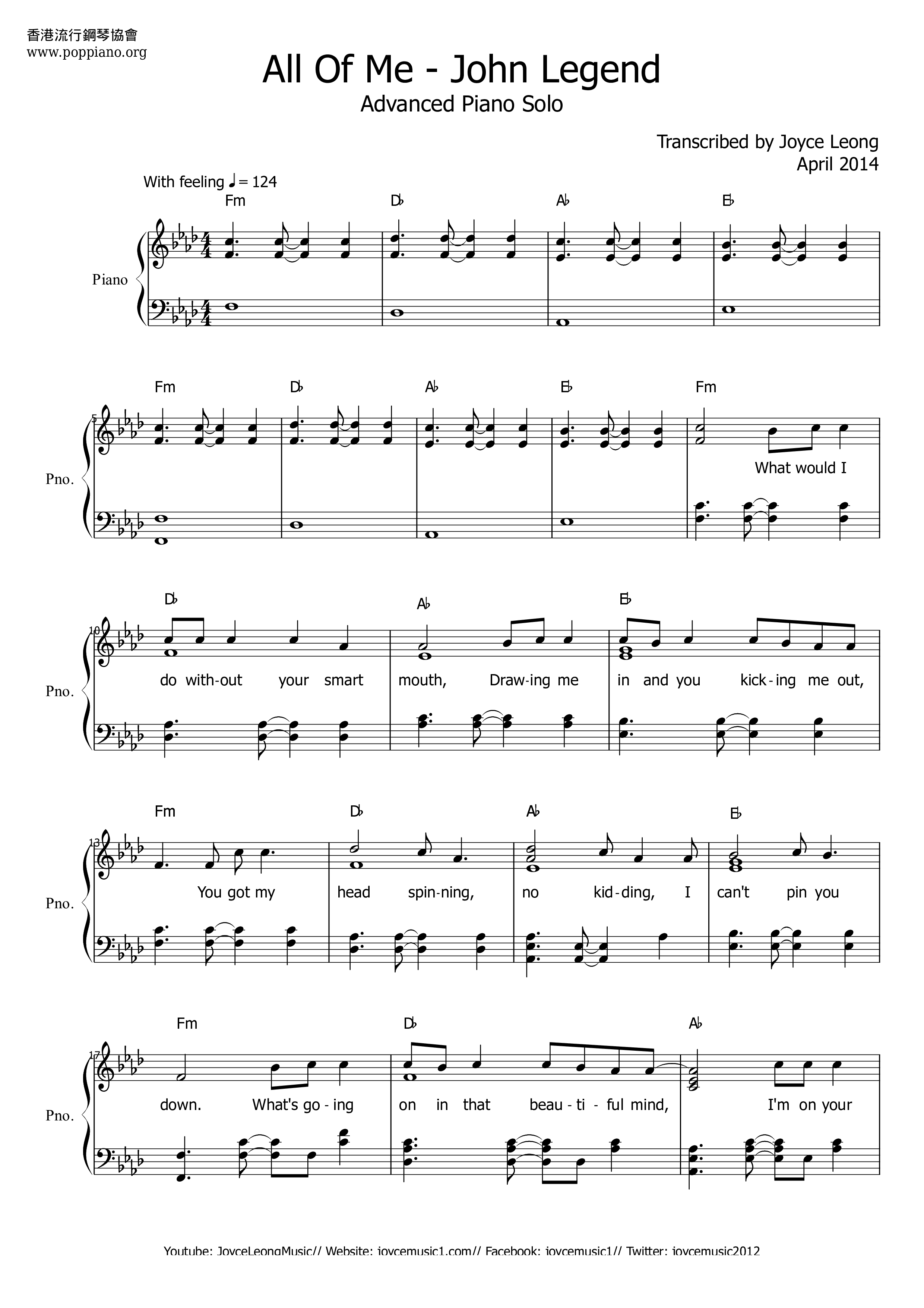 ☆ John Legend-All Me Sheet Music pdf, - Free Score ☆