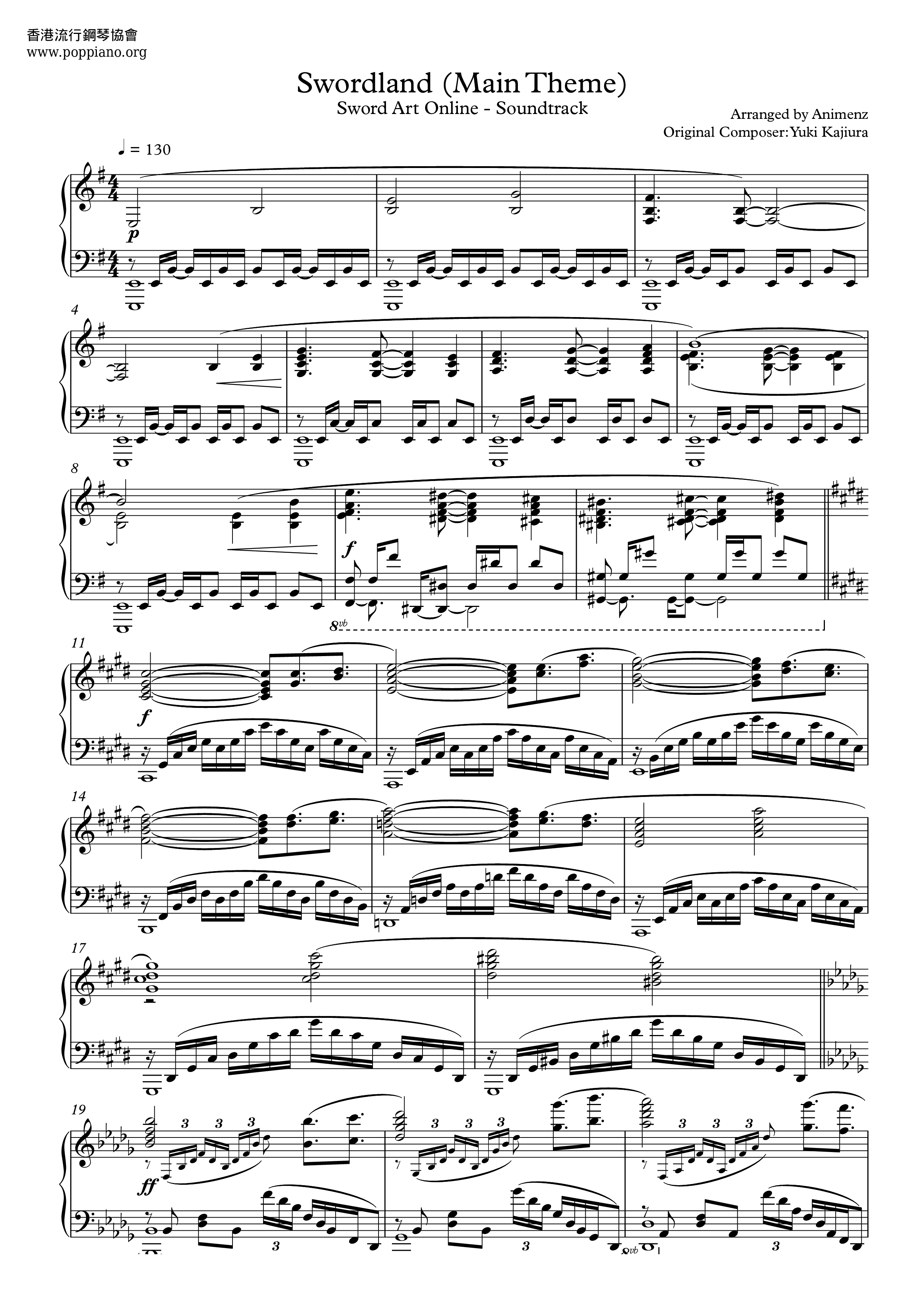animeSword Art Online Main Theme Sheet Music pdf, (アニメソング) Free