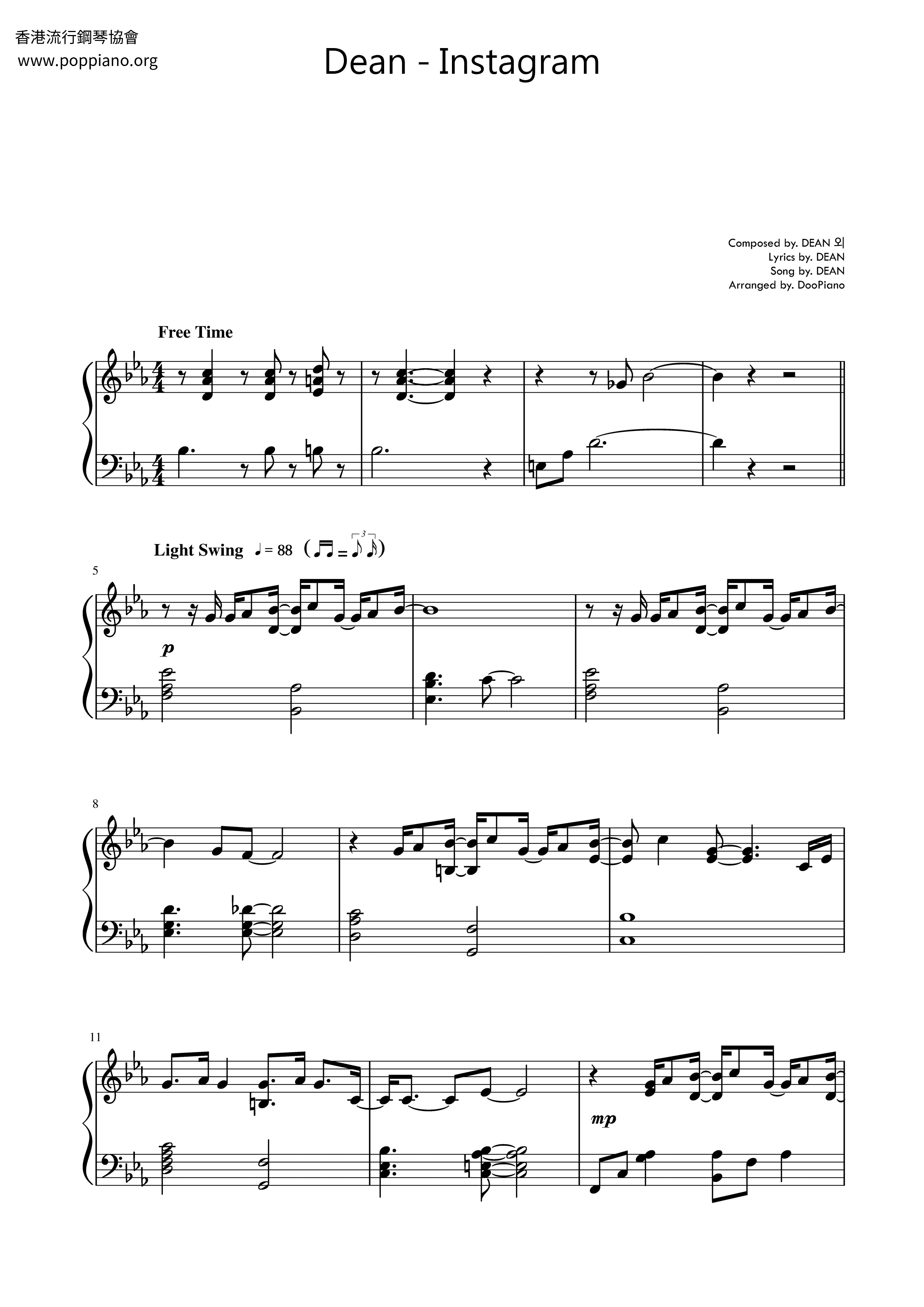 Dean Instagram Sheet Music Pdf Free Score Download