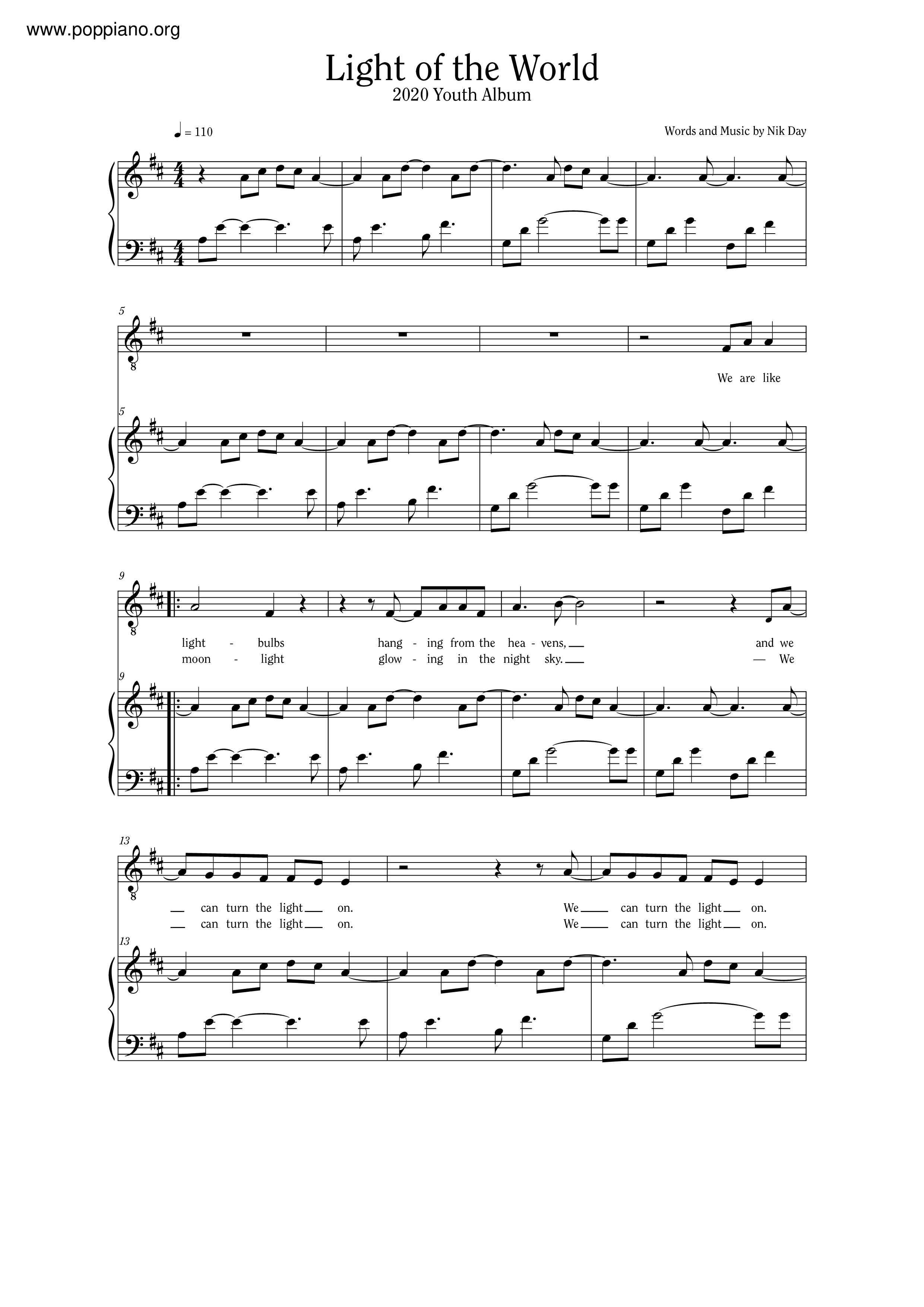 ★ 詩歌-Light Of The World 琴譜pdf-香港流行鋼琴協會琴譜下載 ★