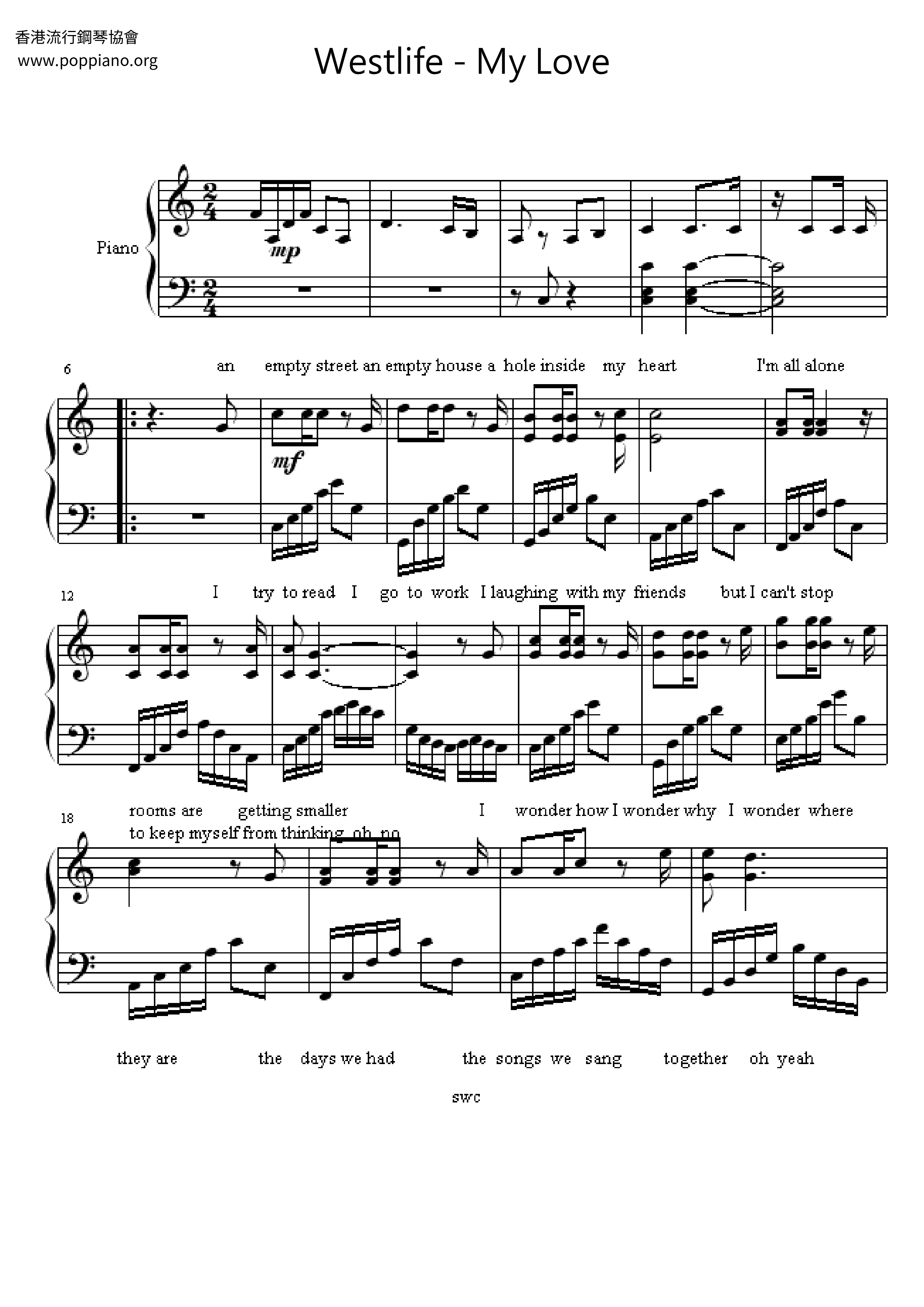 Westlife My Love Sheet Music Pdf Ã¦ã¨ã¹ãã©ã¤ã Free Score Download