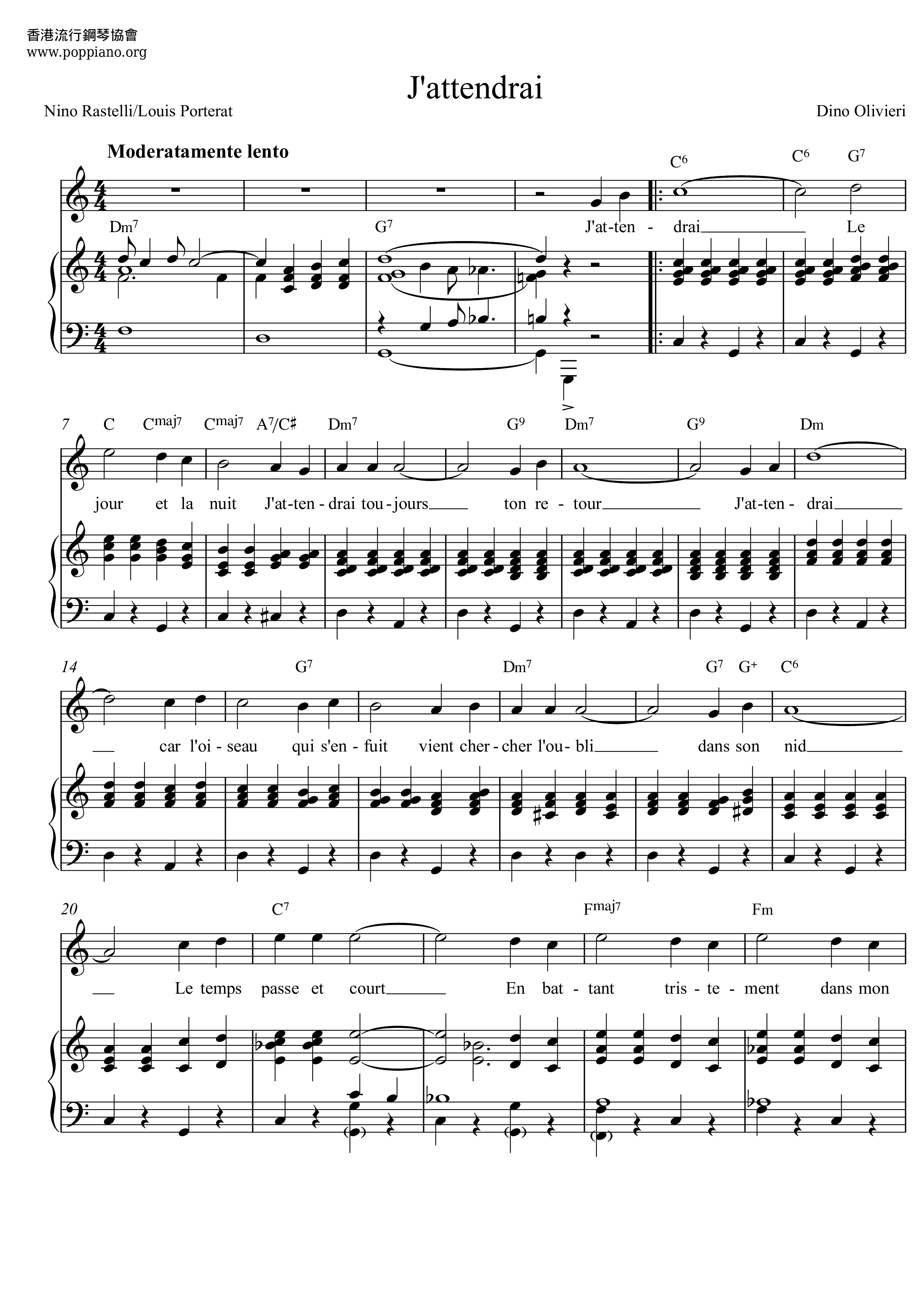 Dino OlivieriJ'attendrai Sheet Music pdf, Free Score Download ★