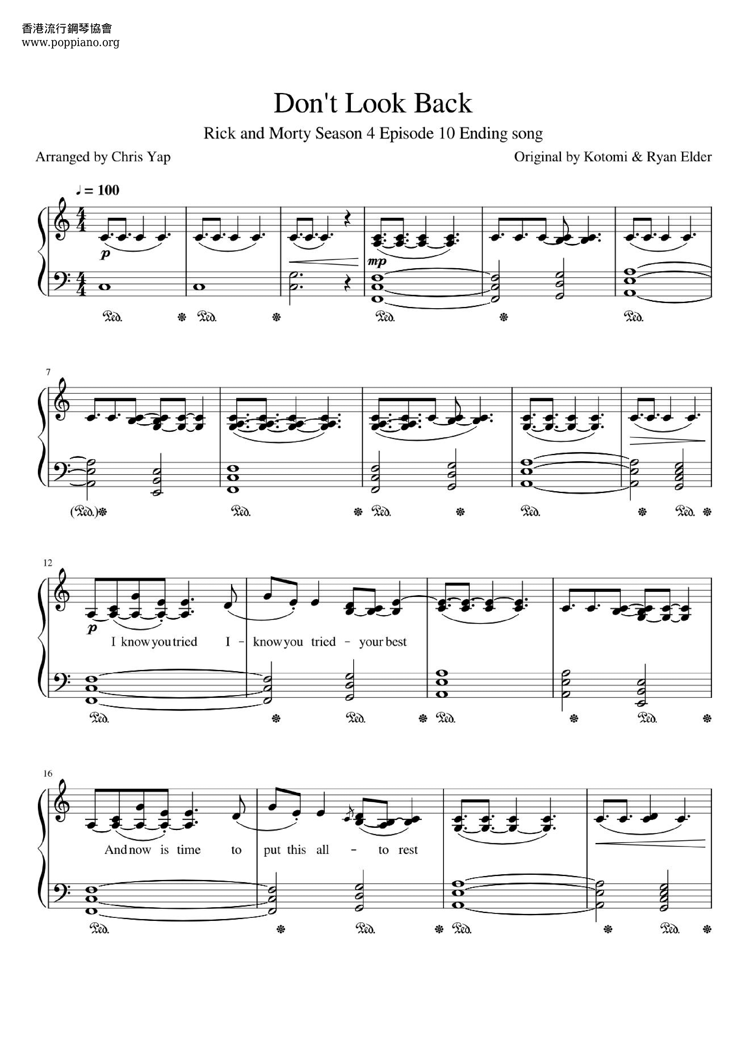 Tage med skarp Maryanne Jones ☆ Kotomi & Ryan Elder-Rick and Morty S4 - Don't Look Back Sheet Music pdf,  - Free Score Download ☆