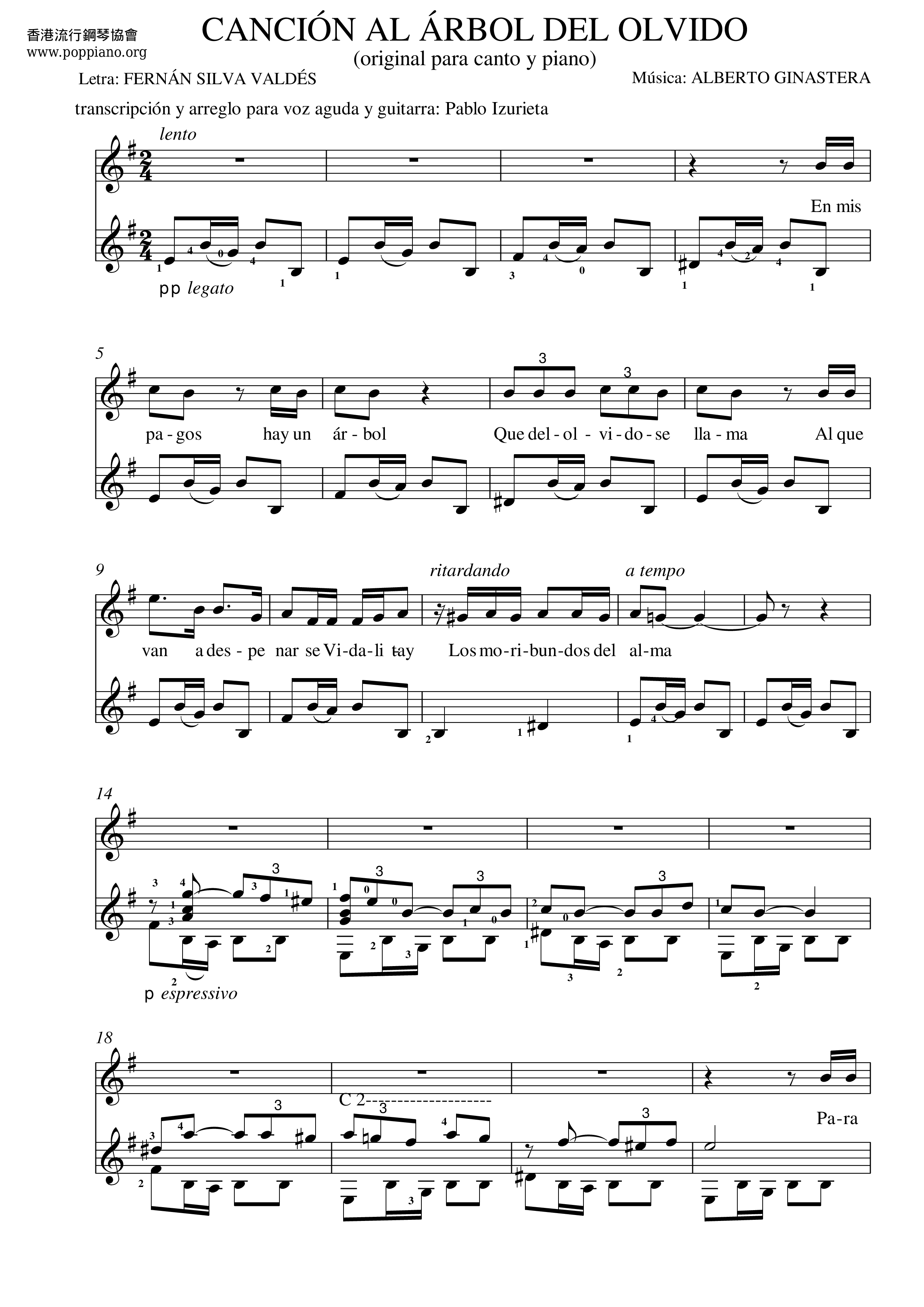 Ginastera Alberto Canción Al Arbol Del Olvido Sheet Music Pdf Free Score Download
