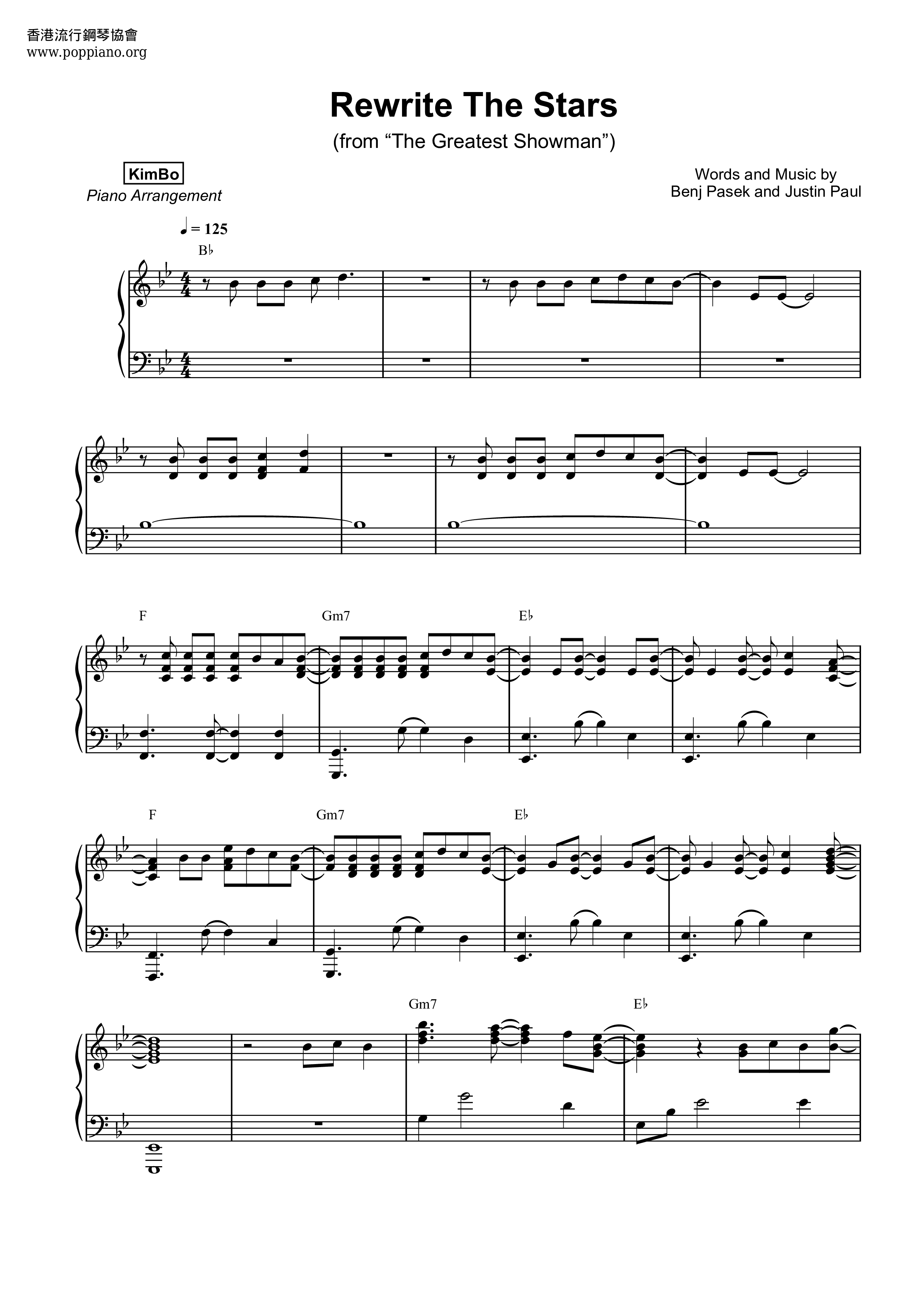 Emulación Superar Monarca ☆ Rewrite The Stars | Sheet Music | Piano Score Free PDF Download | HK Pop  Piano Academy