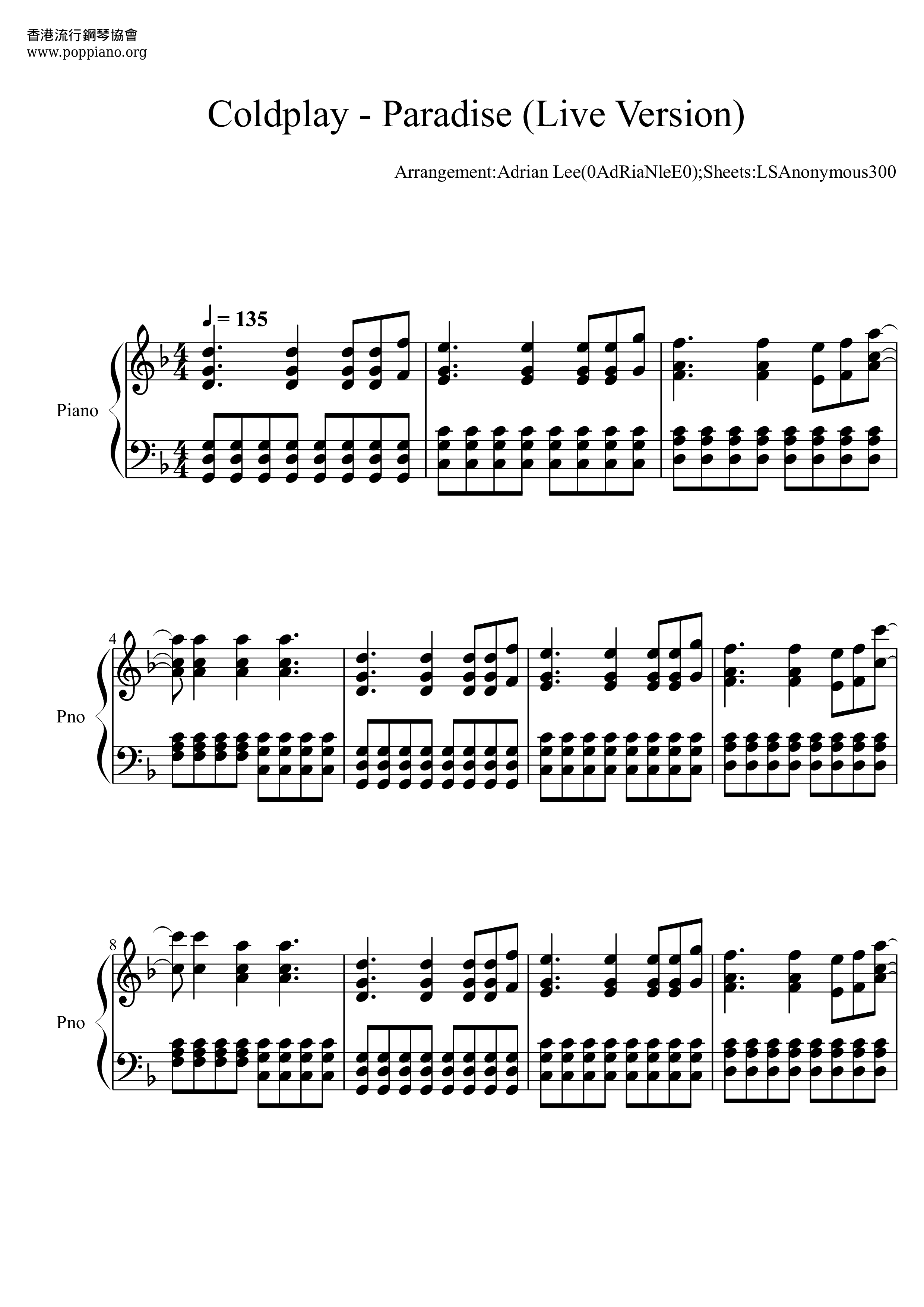 Coldplay Paradise Sheet Music Pdf Free Score Download