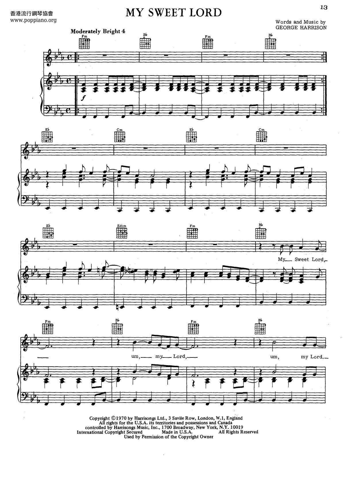 Andy Williams, HarrisonMy Sweet Lord Sheet Music pdf, Free Score Download ★