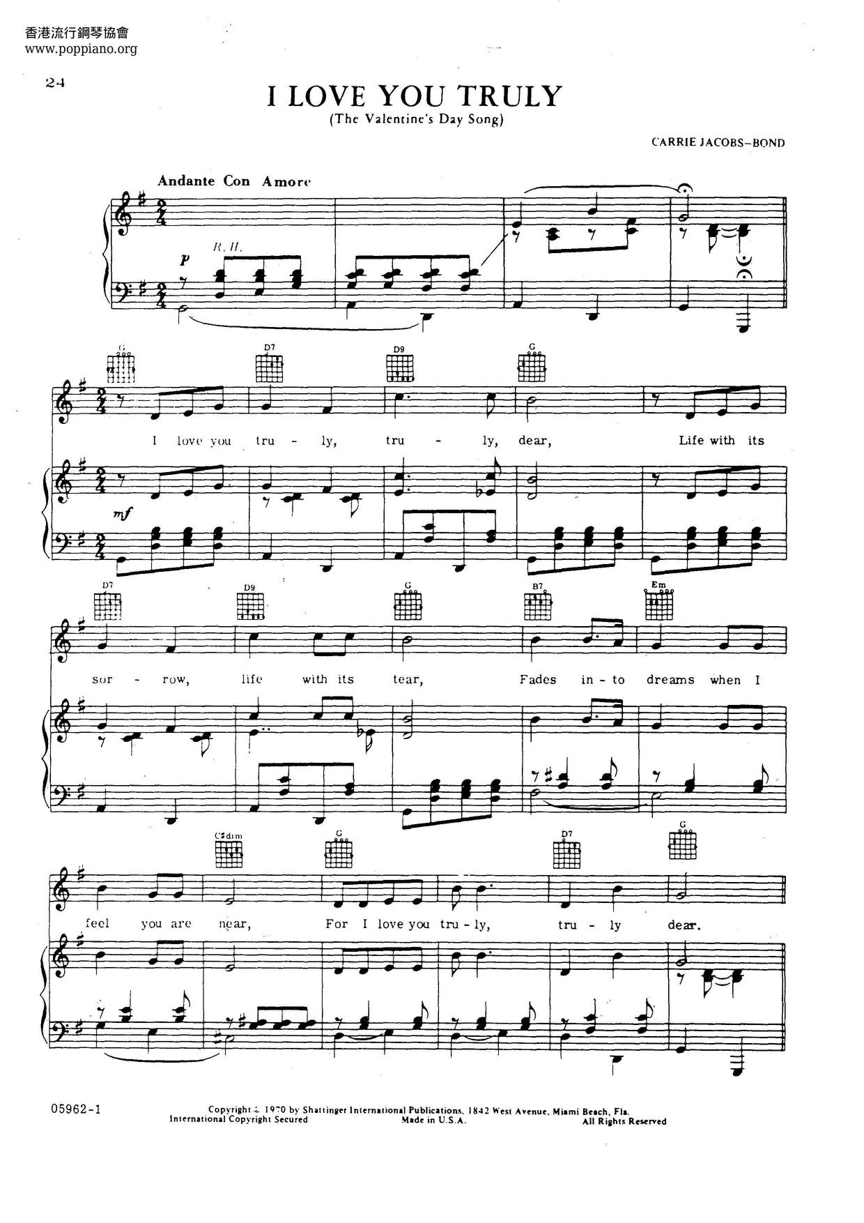 Andy Williams-I Love You Truly Sheet Music pdf, - Free Score Download ★