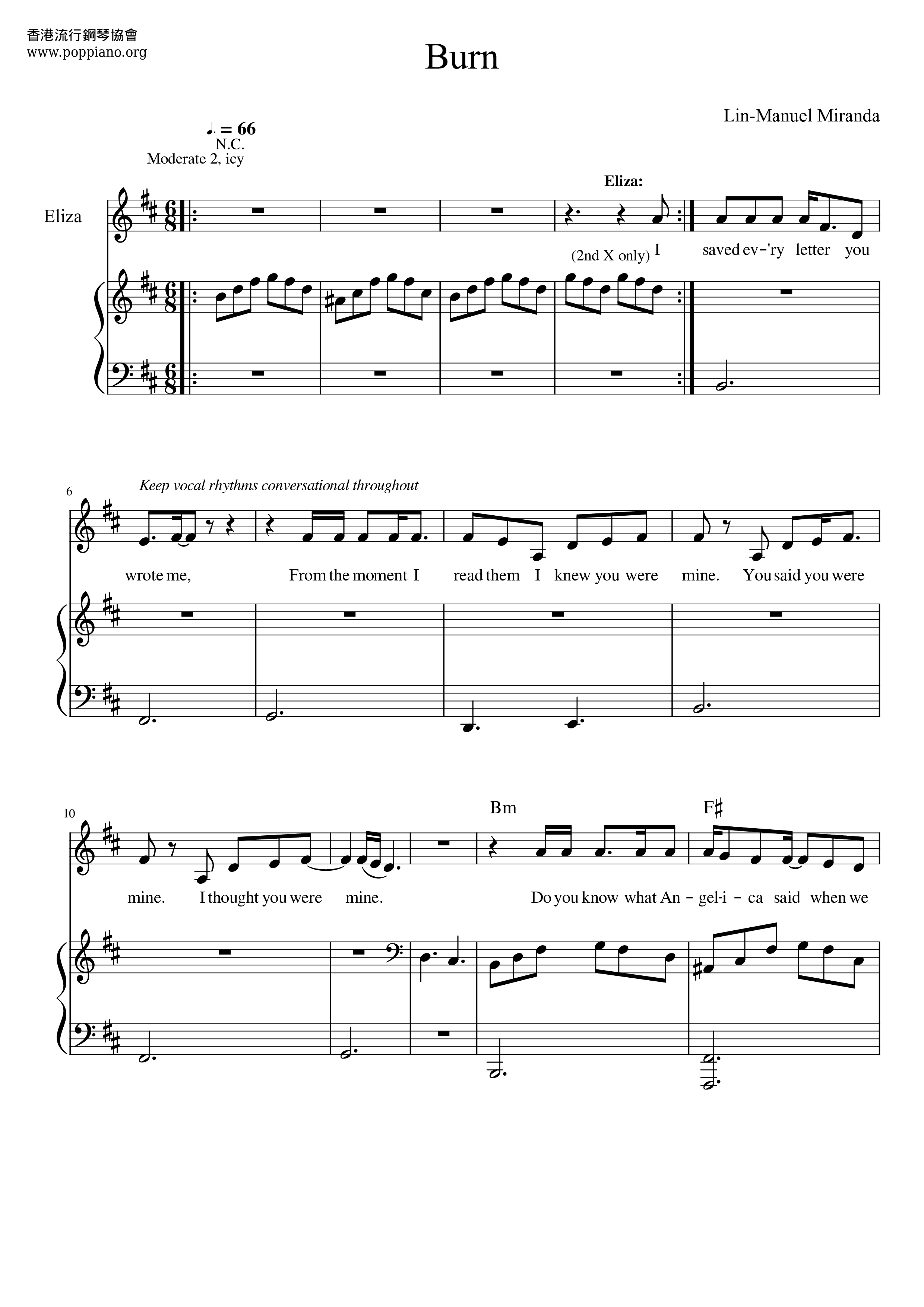 Lin Manuel Miranda Burn Sheet Music Pdf Free Score Download