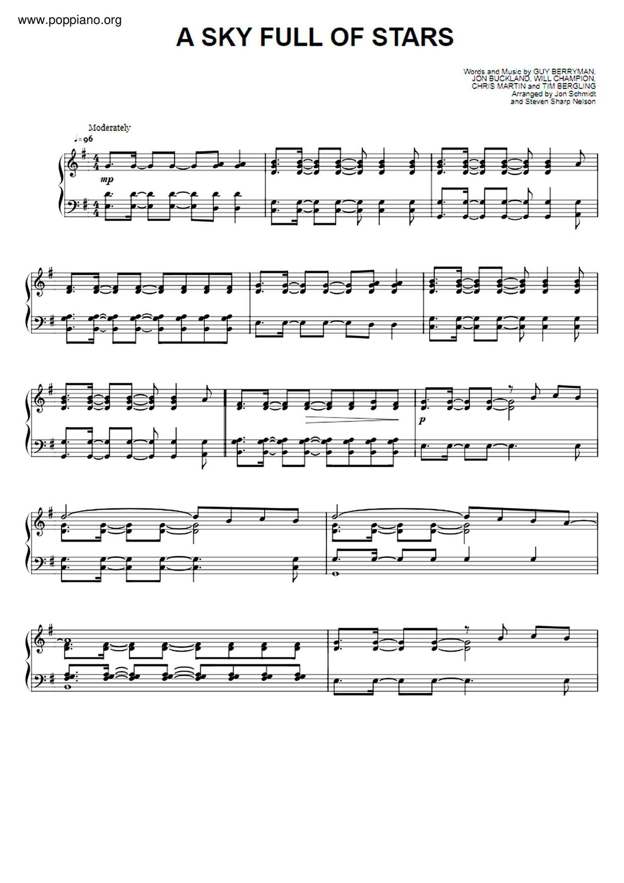 Coldplay A Sky Full Of Stars Sheet Music Pdf Free Score Download
