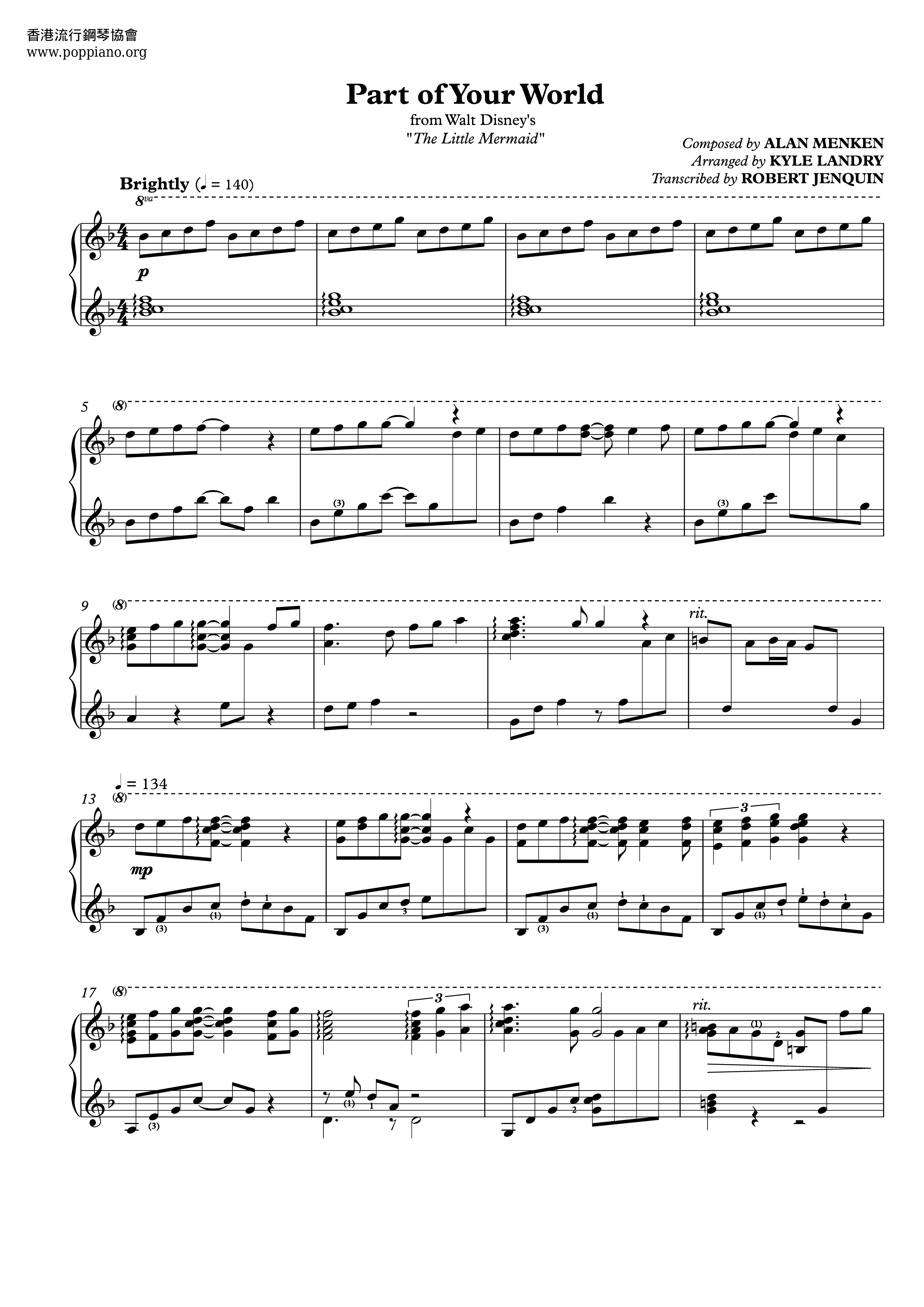 Part Of Your World Sheet Music Free Printable