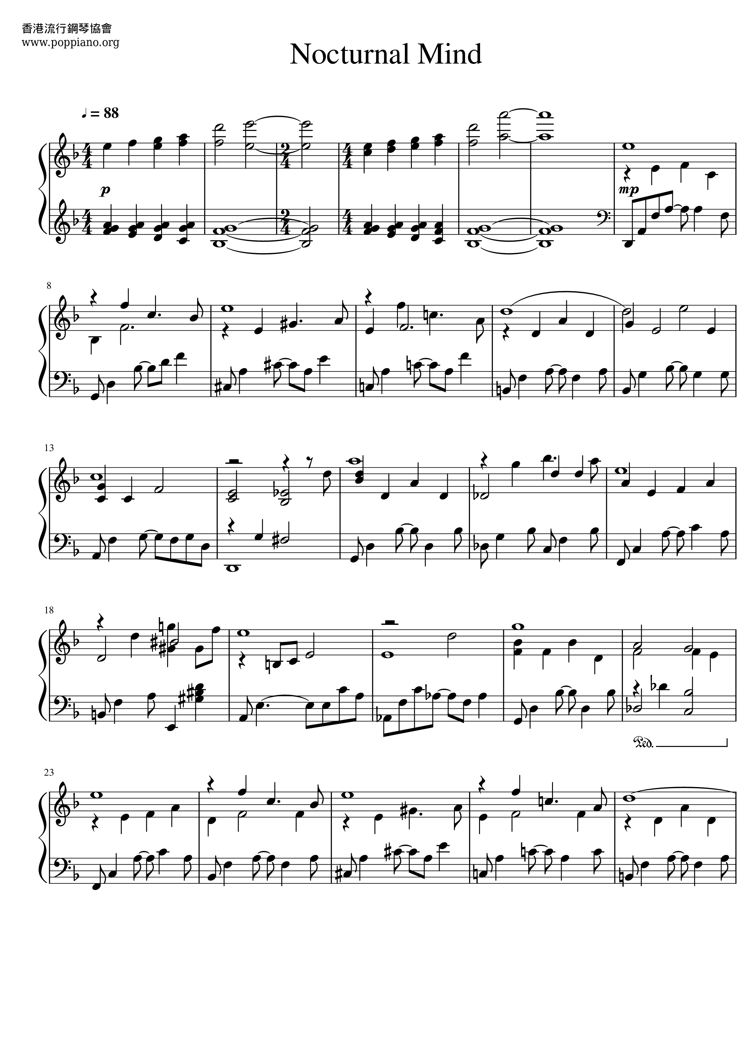 elegant Grave Calm ☆ Yiruma-Nocturnal Mind Sheet Music pdf, - Free Score Download ☆