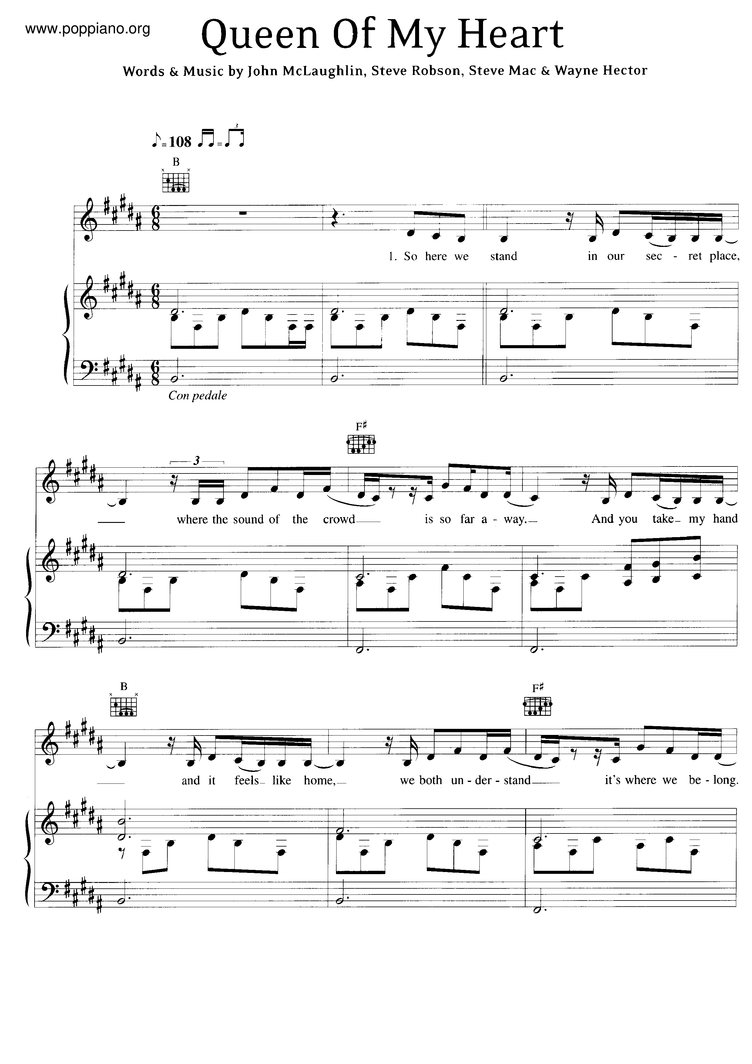 WestlifeQueen Of My Heart Sheet Music pdf, (ウエストライフ) Free Score