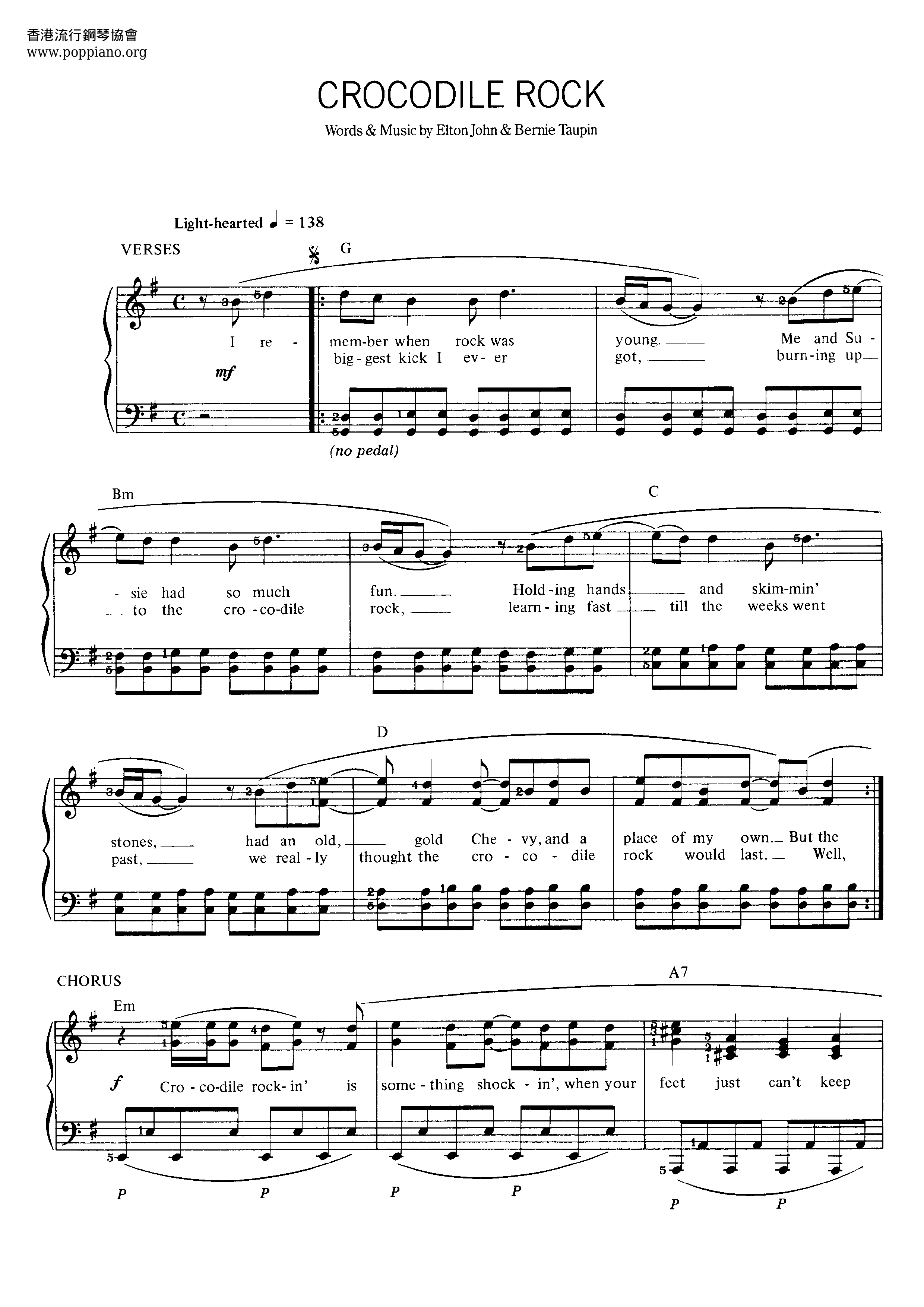 Elton John-Crocodile Rock Sheet Music pdf, - Free Score Download ★
