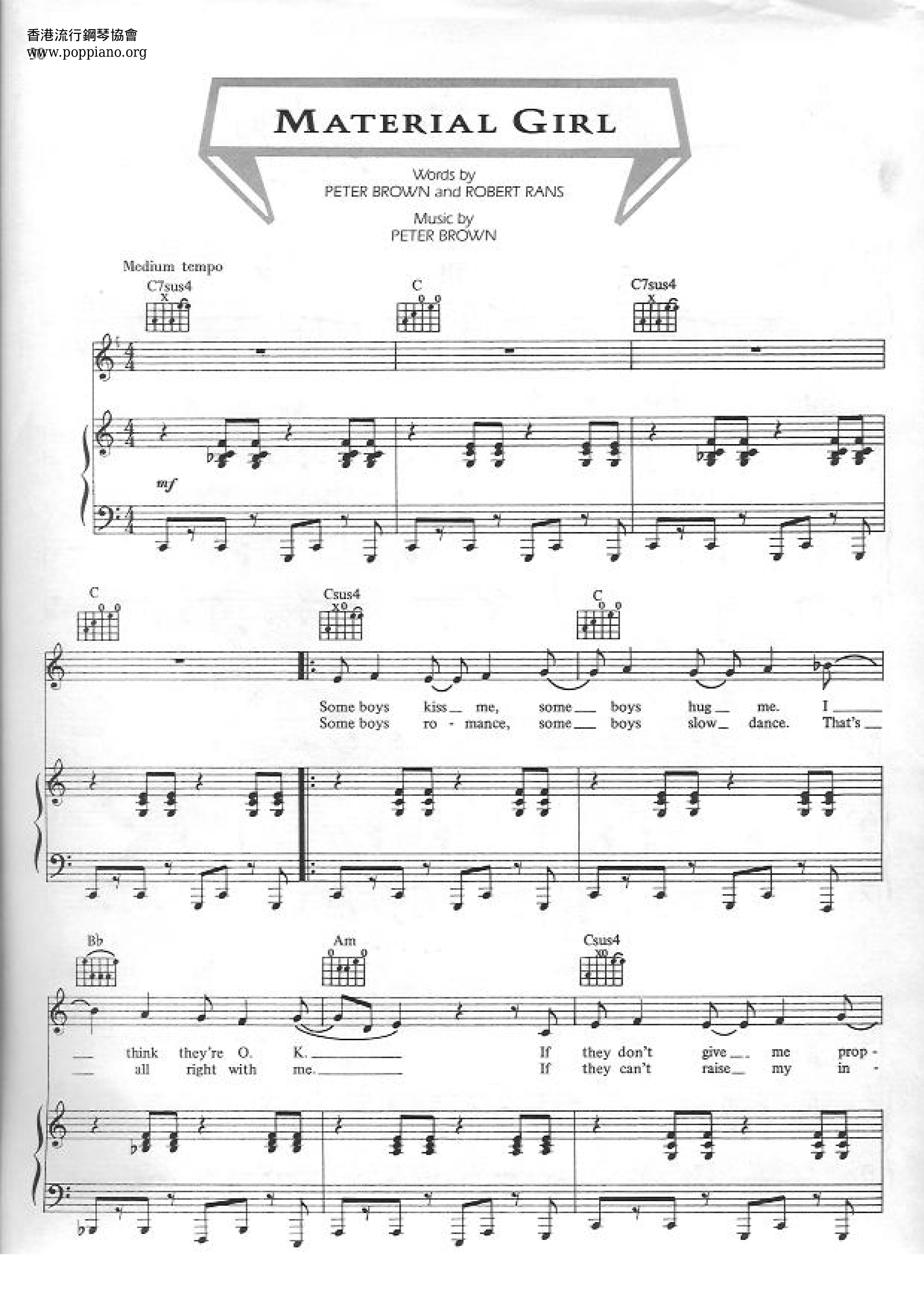 MadonnaMaterial Girl Sheet Music pdf, Free Score Download ★