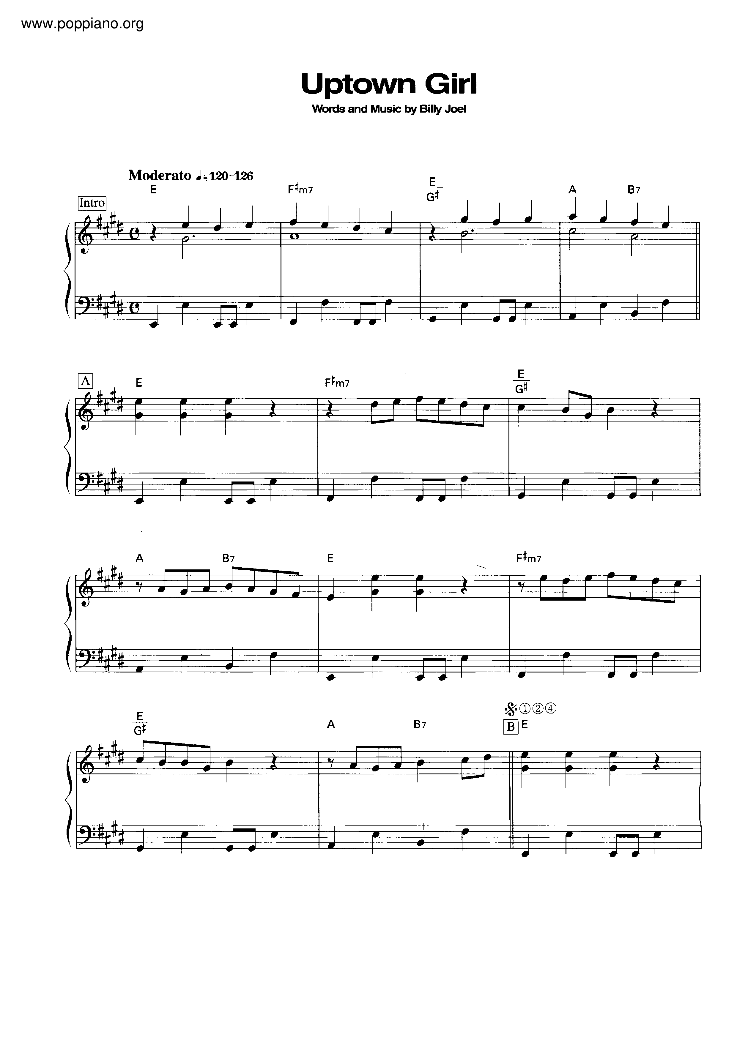 ★Billy Joel Uptown Girl ピアノ譜pdf 香港ポップピアノ協会 無料PDF楽譜ダウンロード gakufu
