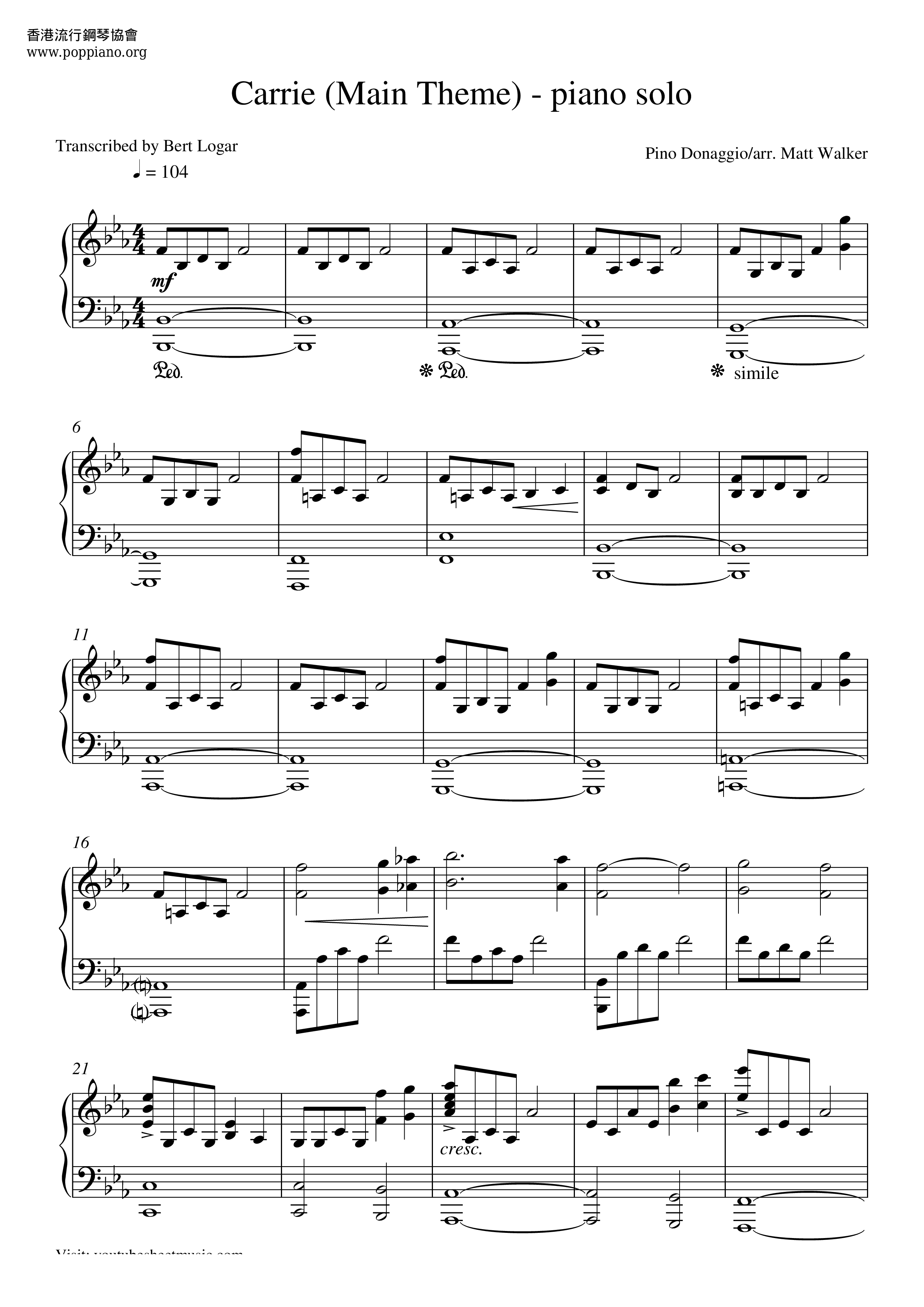 Carrie (Main Theme)琴譜