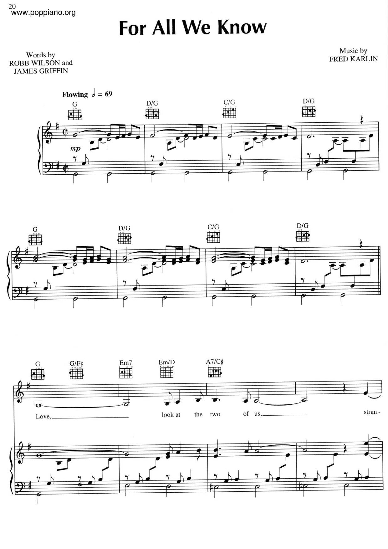 For All We Know - From "Lovers And Other Strangers"琴譜