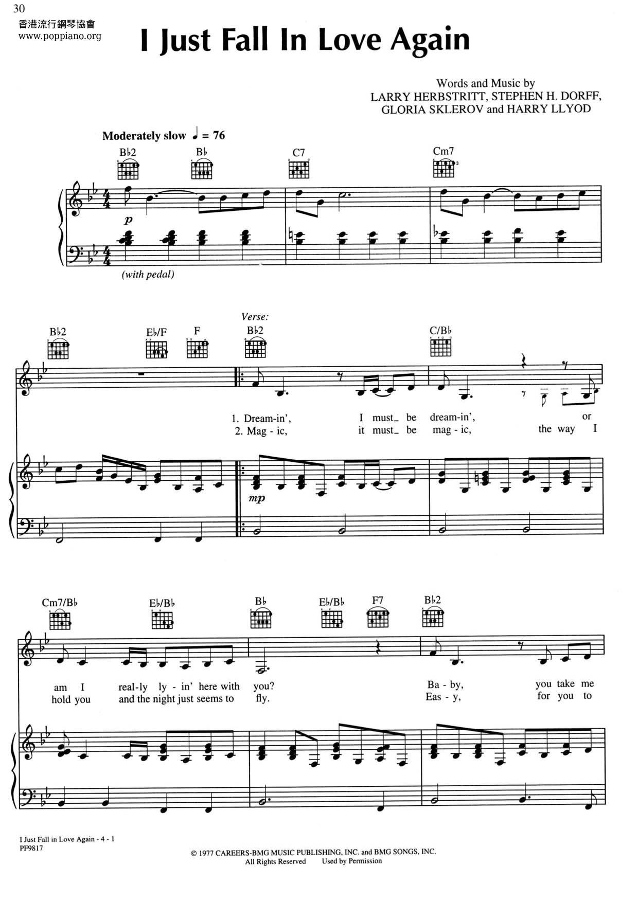 Anne Murray Carpenters I Just Fall In Love Again ピアノ譜pdf 香港ポップピアノ協会 無料pdf楽譜ダウンロード Gakufu