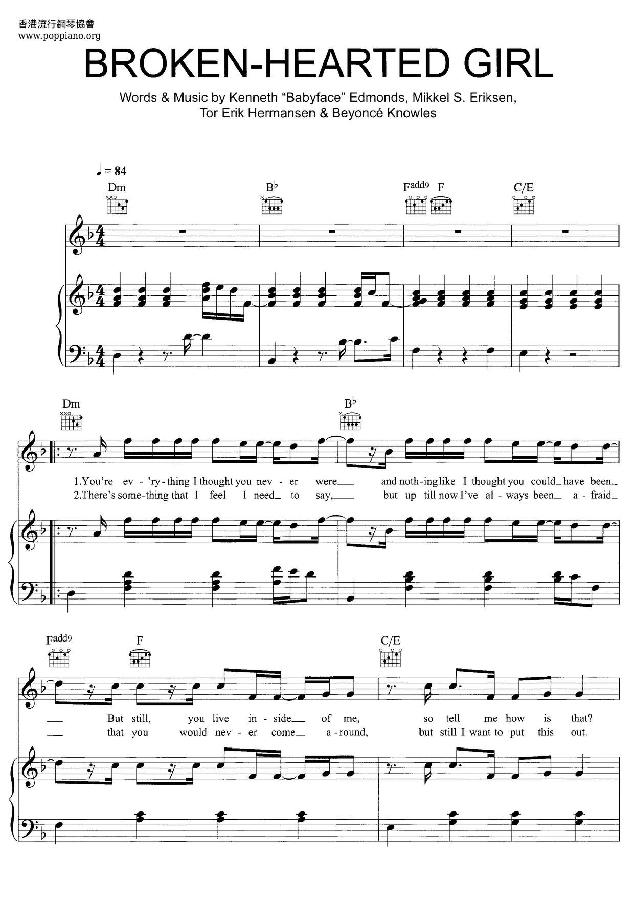 Beyonce Broken Hearted Girl Sheet Music Pdf Free Score Download