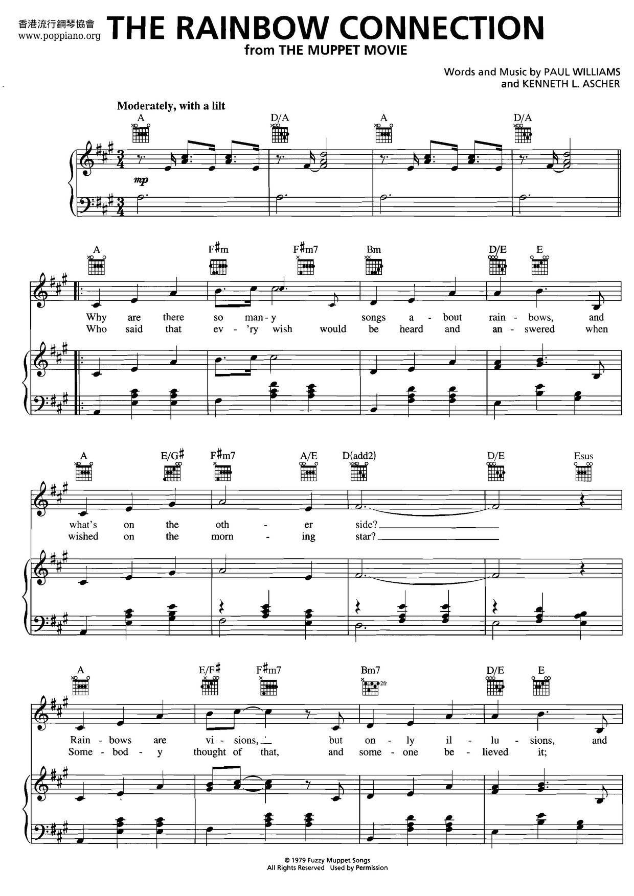 Printable Rainbow Connection Sheet Music Free