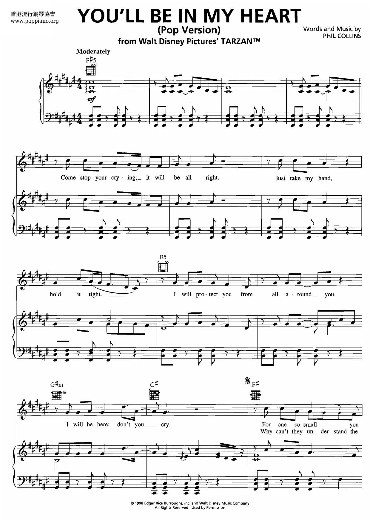 Phil Collins Tarzan You Ll Be In My Heart Sheet Music Pdf Free Score Download Phil Collins Tarzan You Ll Be In My Heart Sheet Music Pdf Free Score Download