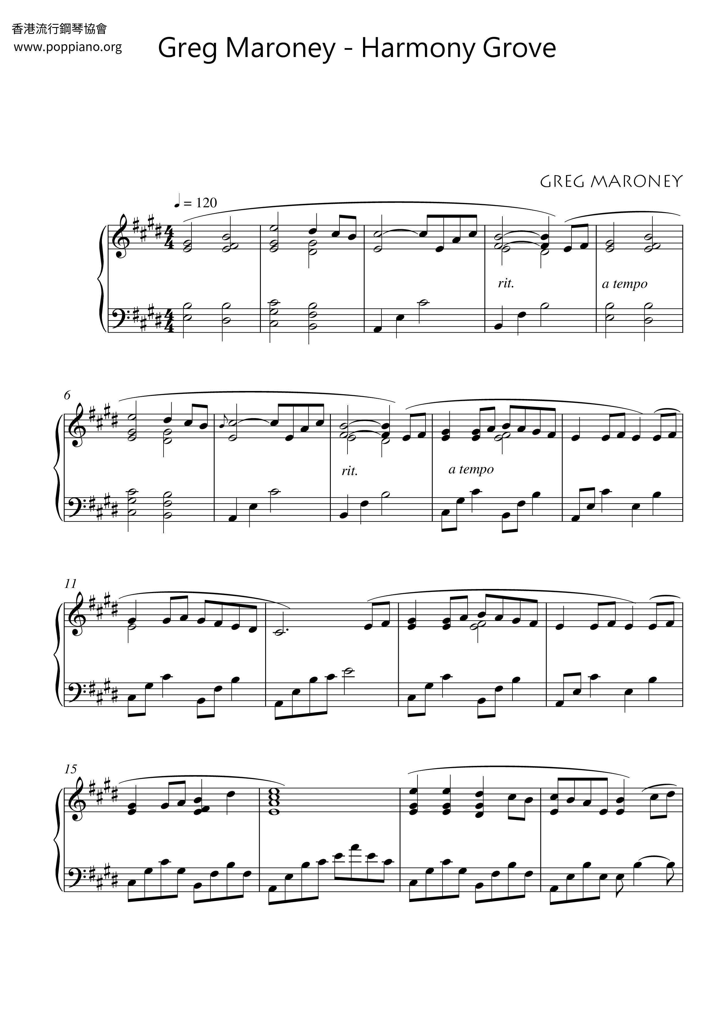 Greg Maroney Harmony Grove Sheet Music Pdf Free Score Download