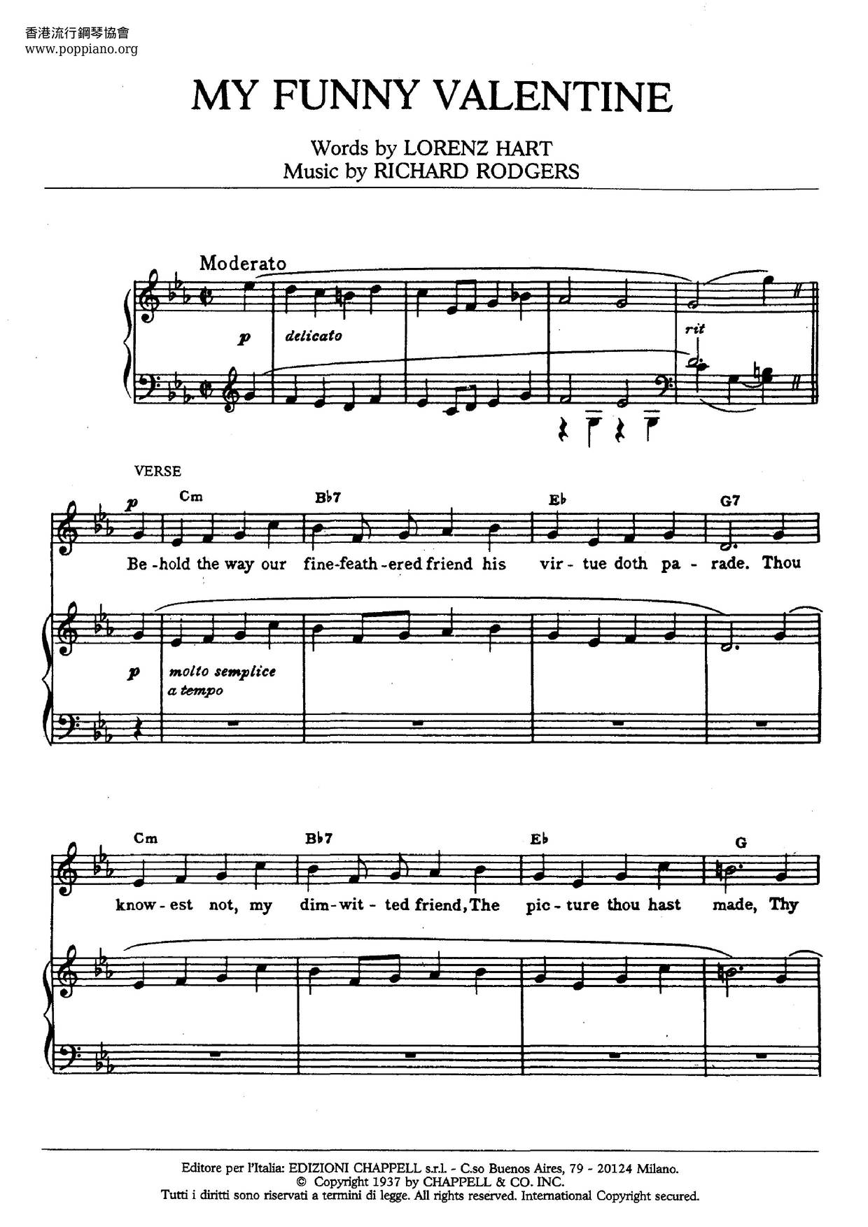 ☆ My Funny Valentine - Sheet Music / Piano Score Free PDF Download - HK Pop  Piano Academy ☆