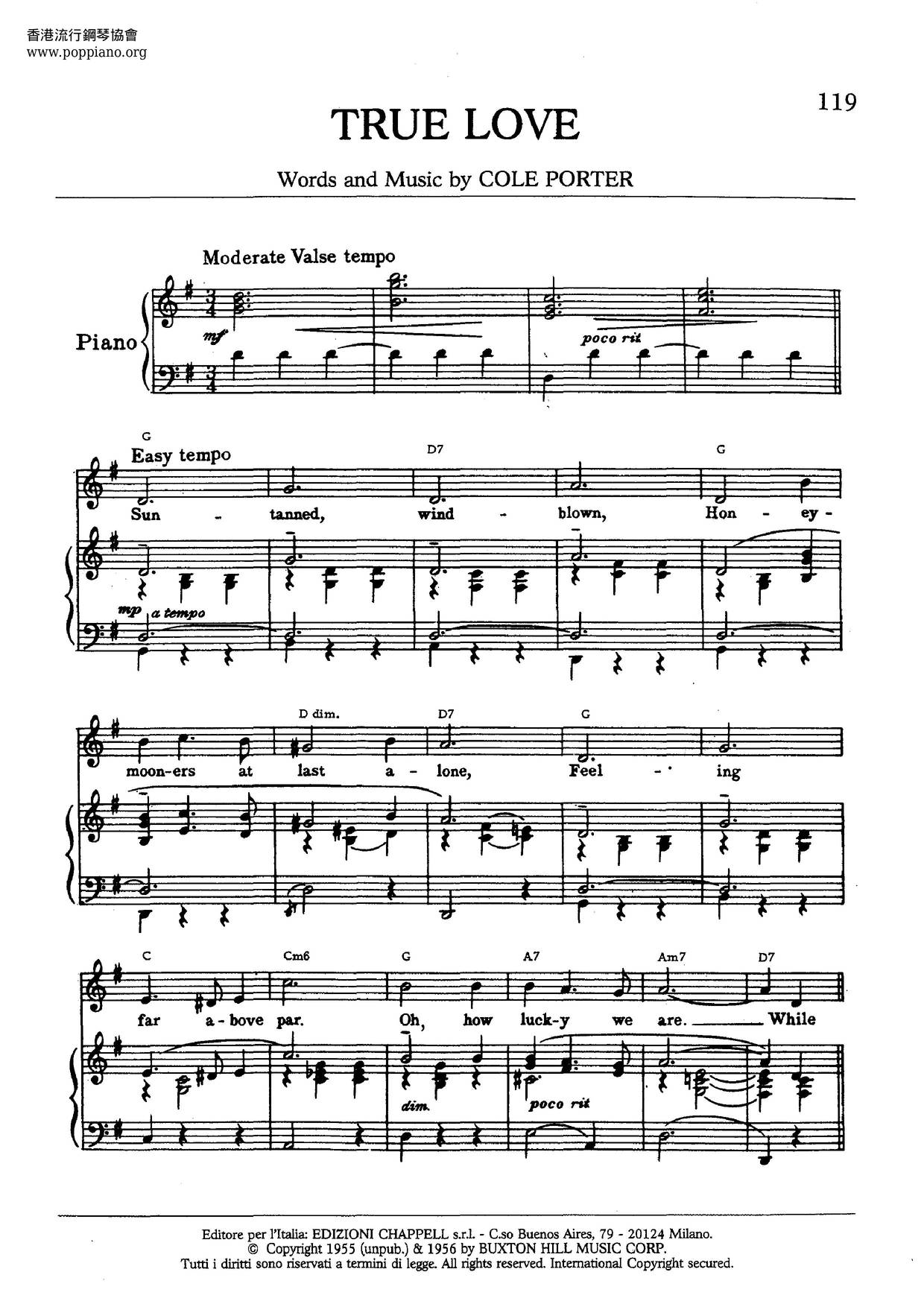 Frank Sinatra True Love Sheet Music Pdf Free Score Download