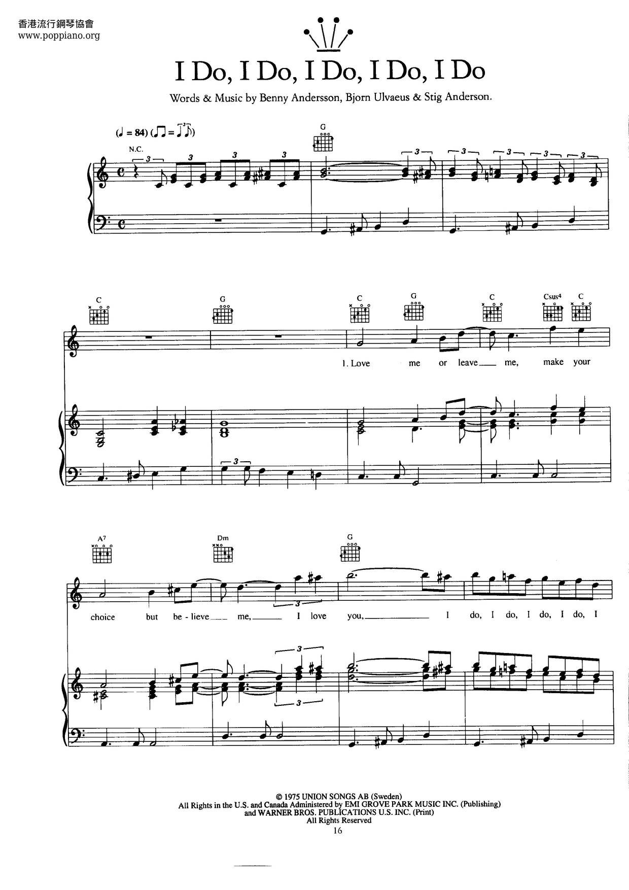 ABBAI Do, I Do, I Do, I Do, I Do Sheet Music pdf, Free Score Download ★