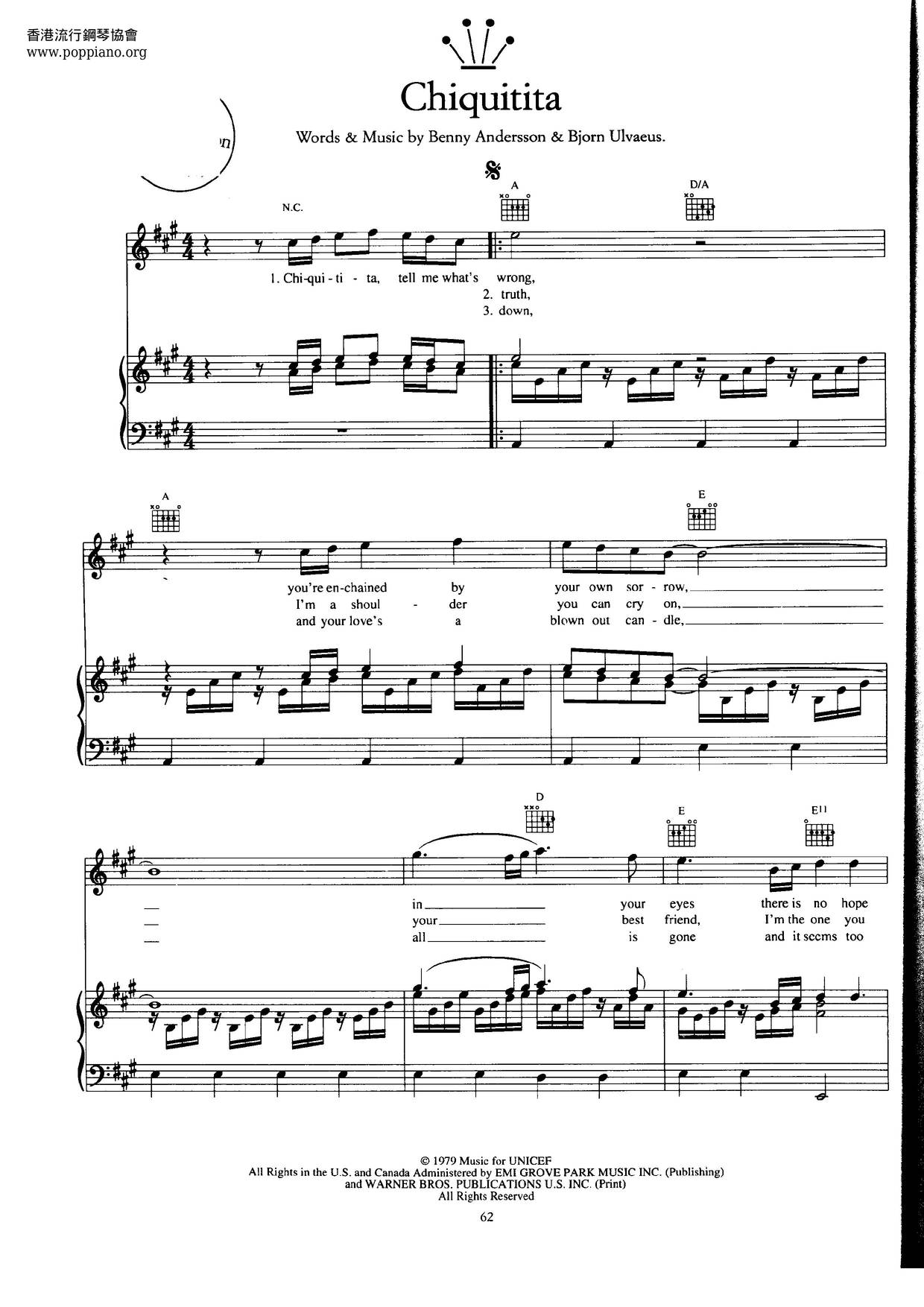 ABBA-Chiquitita Sheet Music pdf, - Free Score Download ★