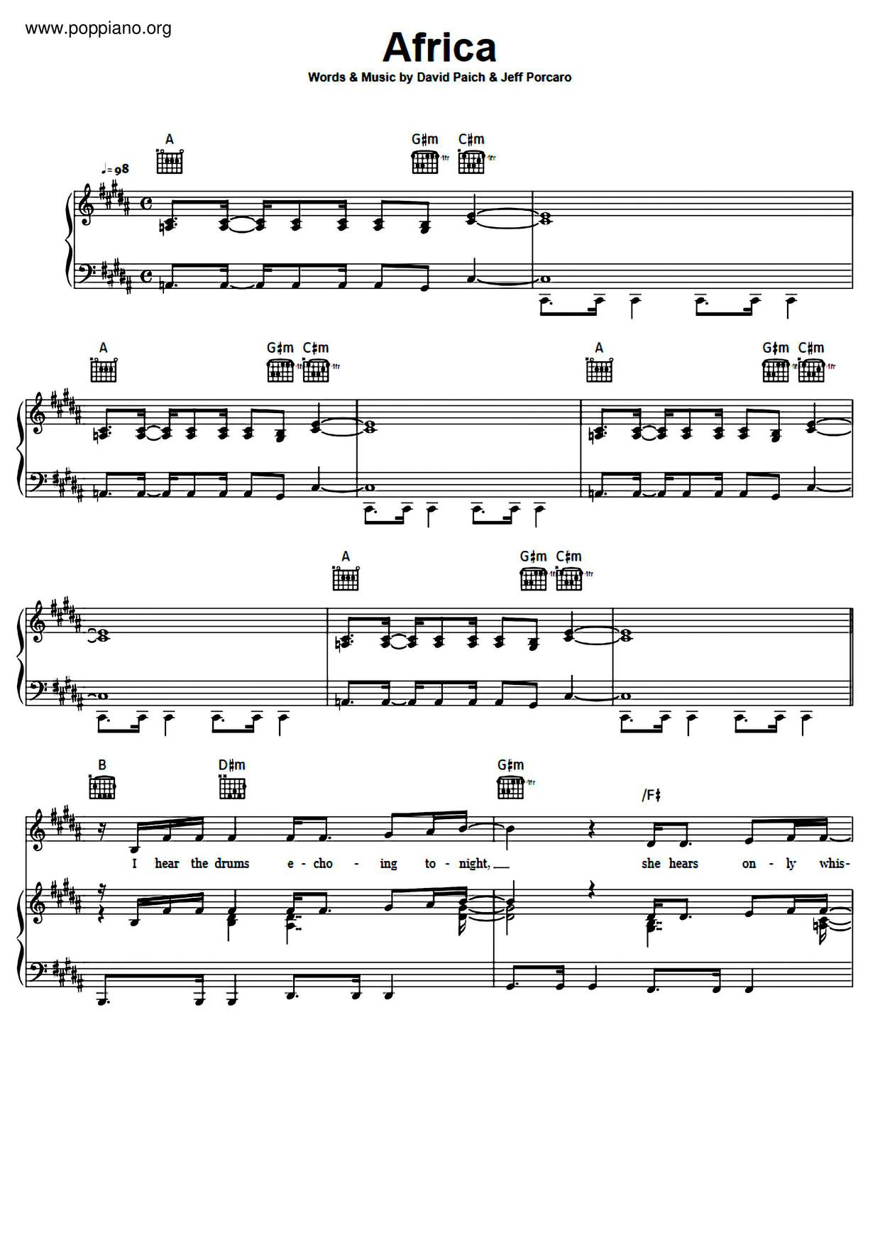 Toto Africa Sheet Music Pdf Free Score Download Toto Africa Sheet Music Pdf Free Score Download