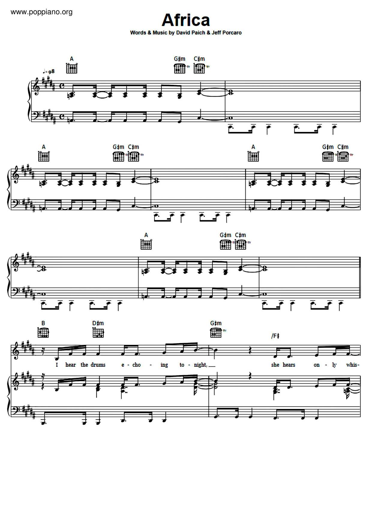 Toto Africa Sheet Music Pdf Free Score Download