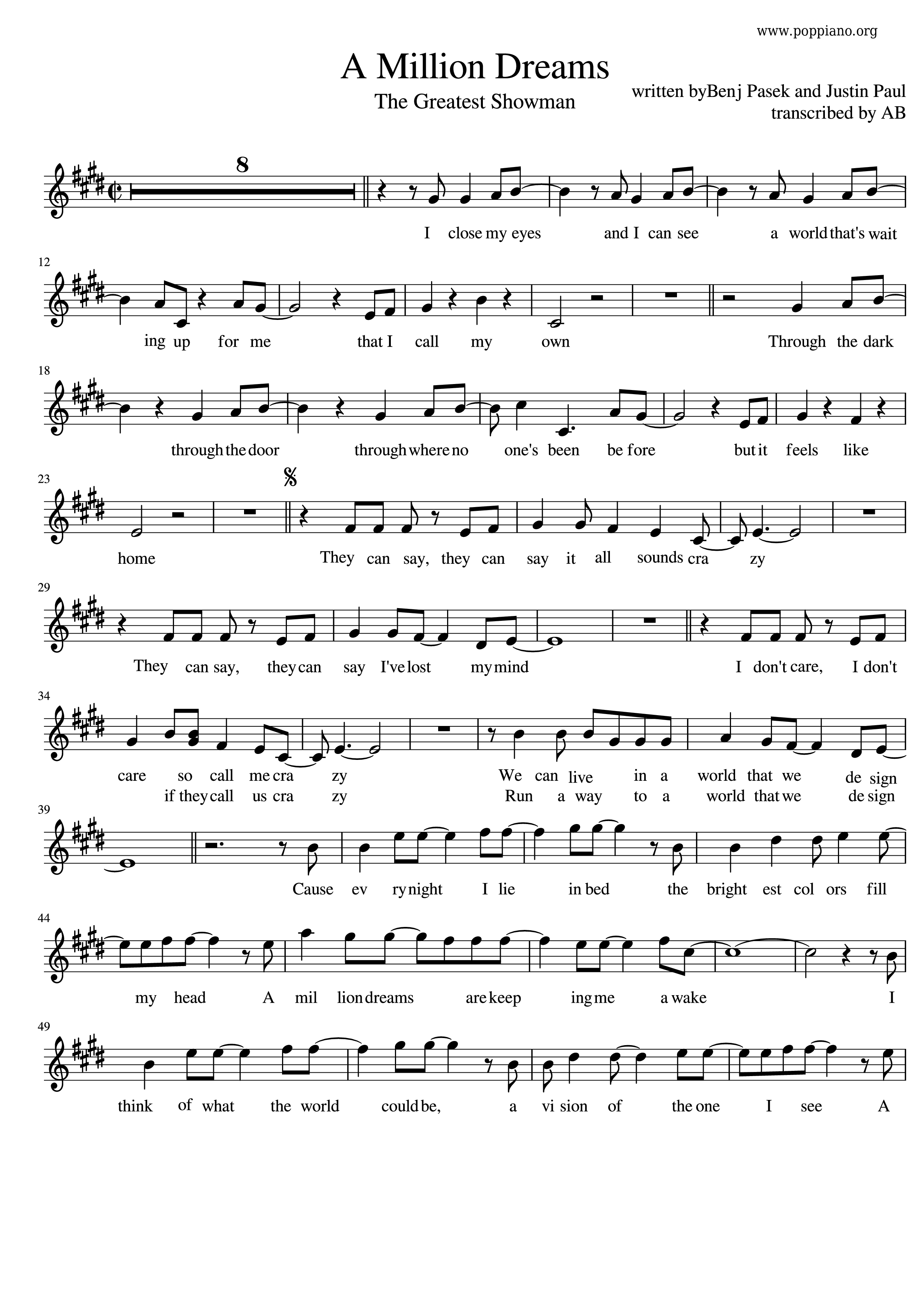 The Greatest Showman A Million Dreams Sax Score Pdf Free Score 