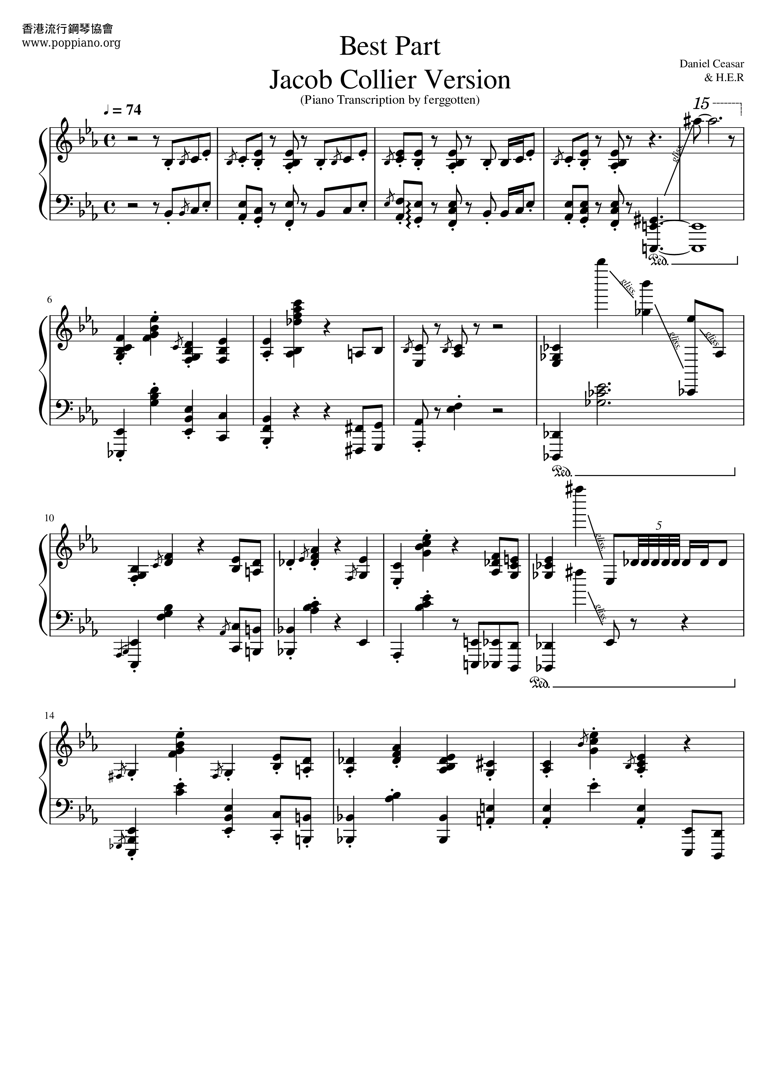 Jacob CollierBest Part Sheet Music pdf, Free Score Download ★