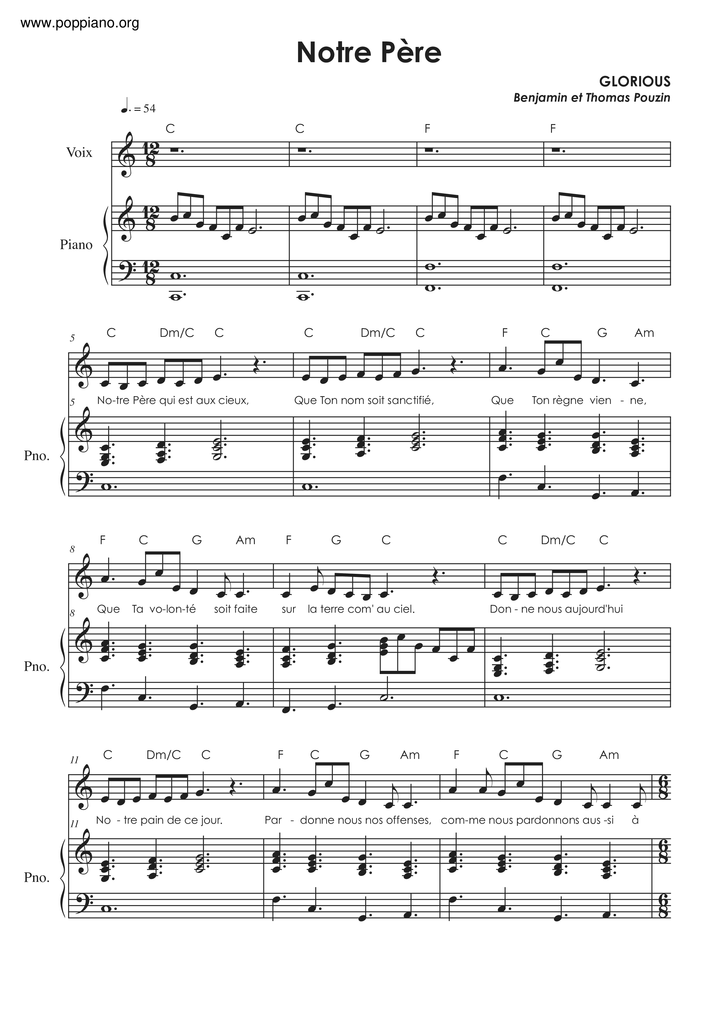 ★Glorious Notre Père ピアノ譜pdf 香港ポップピアノ協会 無料PDF楽譜ダウンロード gakufu