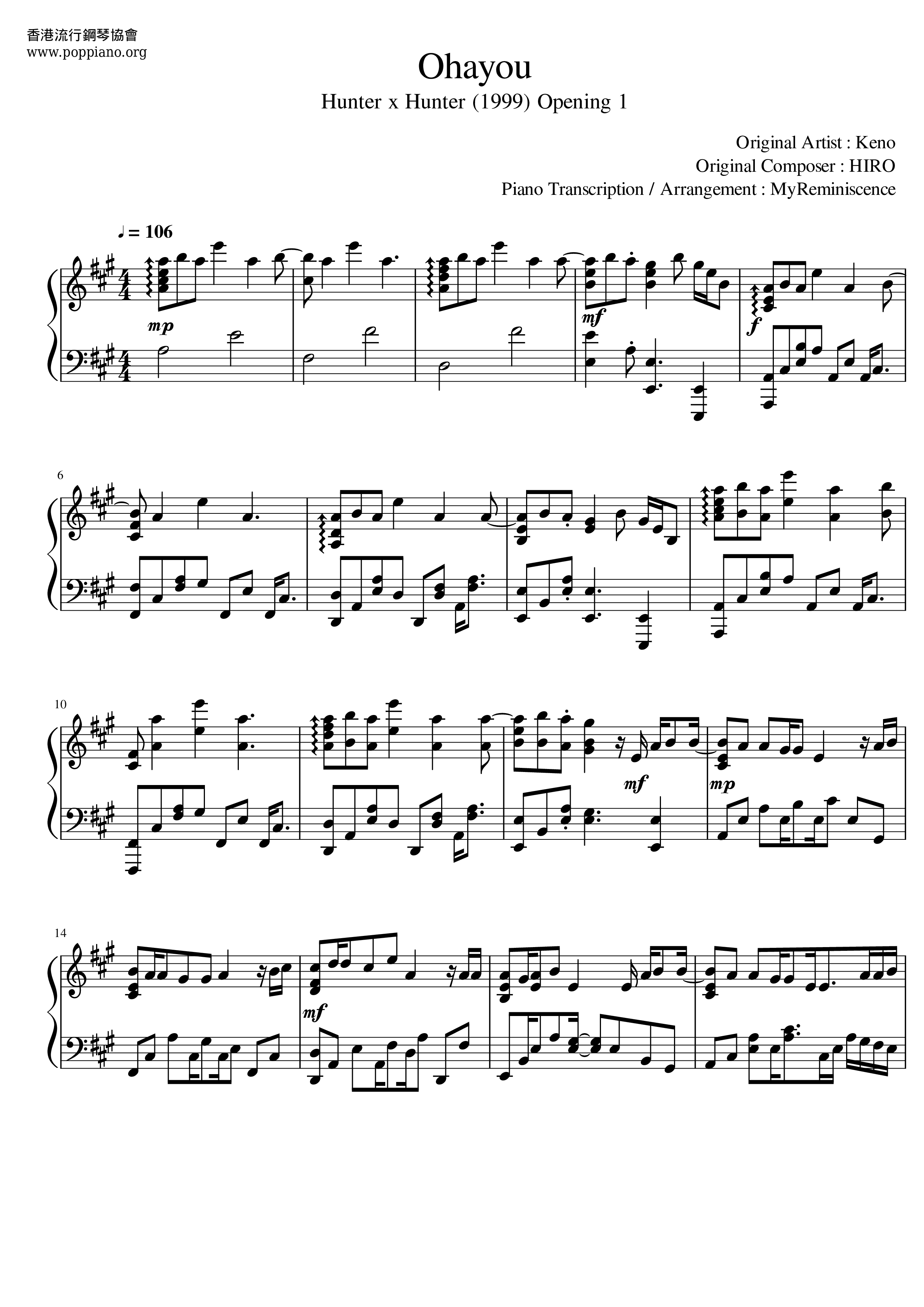 Keno Hunter X Hunter Opening 1 Ohayou Sheet Music Pdf Free Score Download Keno Hunter X Hunter Opening 1 Ohayou Sheet Music Pdf Free Score Download