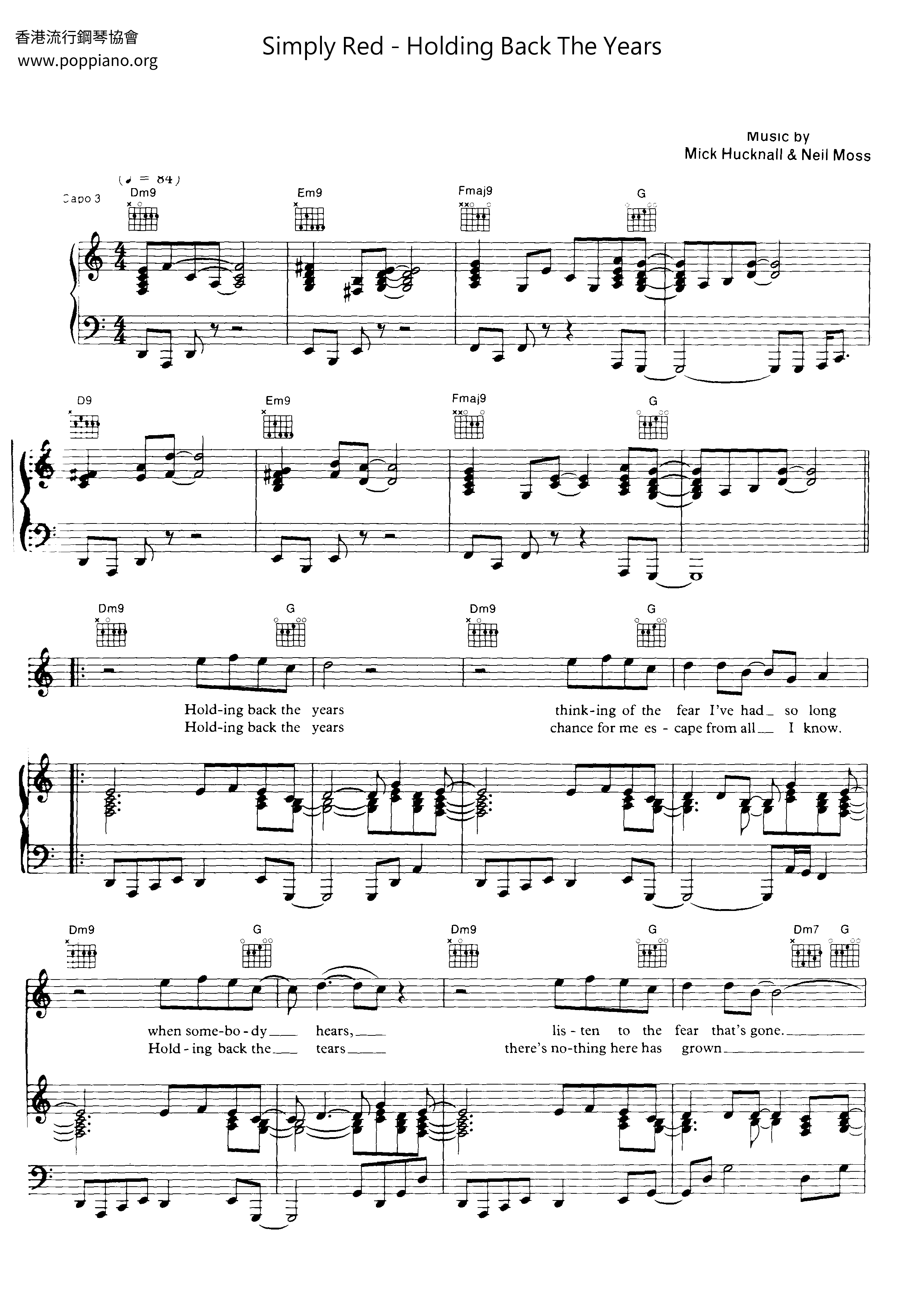 Simply RedHolding Back The Years Sheet Music pdf, Free Score Download ★ Simply RedHolding Back The Years Sheet Music pdf, Free Score Download ★
