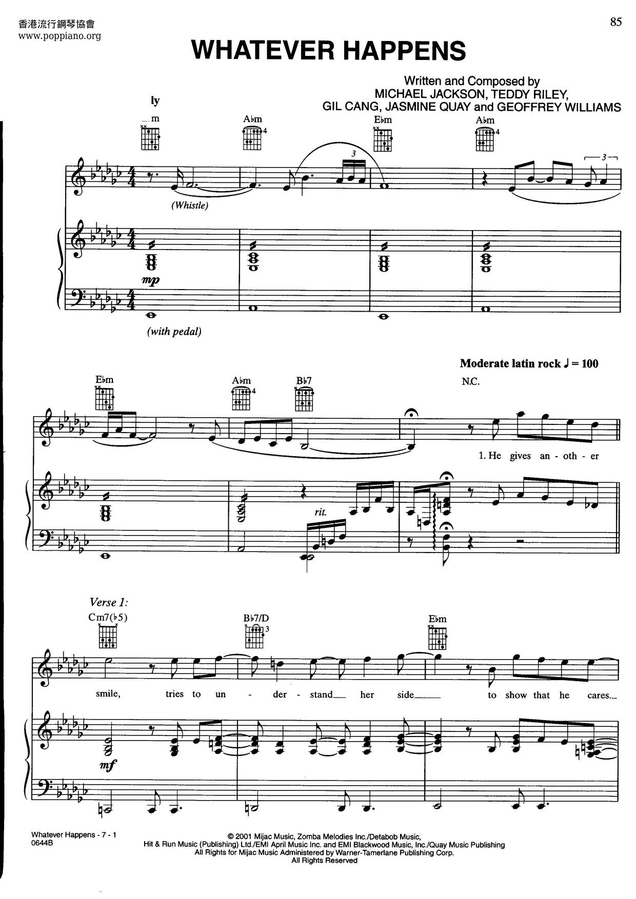 ☆マイケル・ジャクソン - ホワットエバー・ハプンズ 악보 ピアノ譜pdf