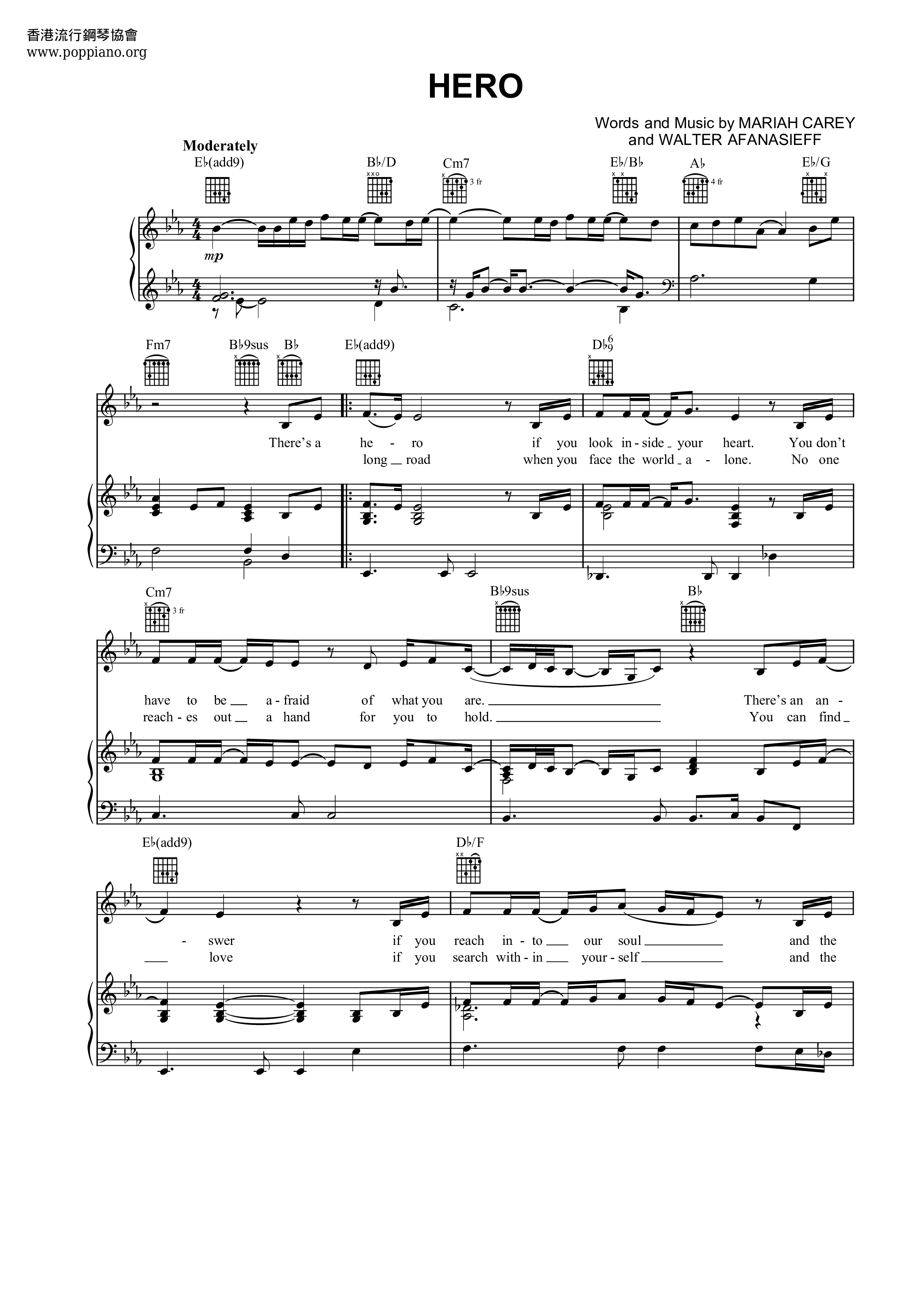 Mariah Carey Hero Sheet Music Pdf Free Score Download