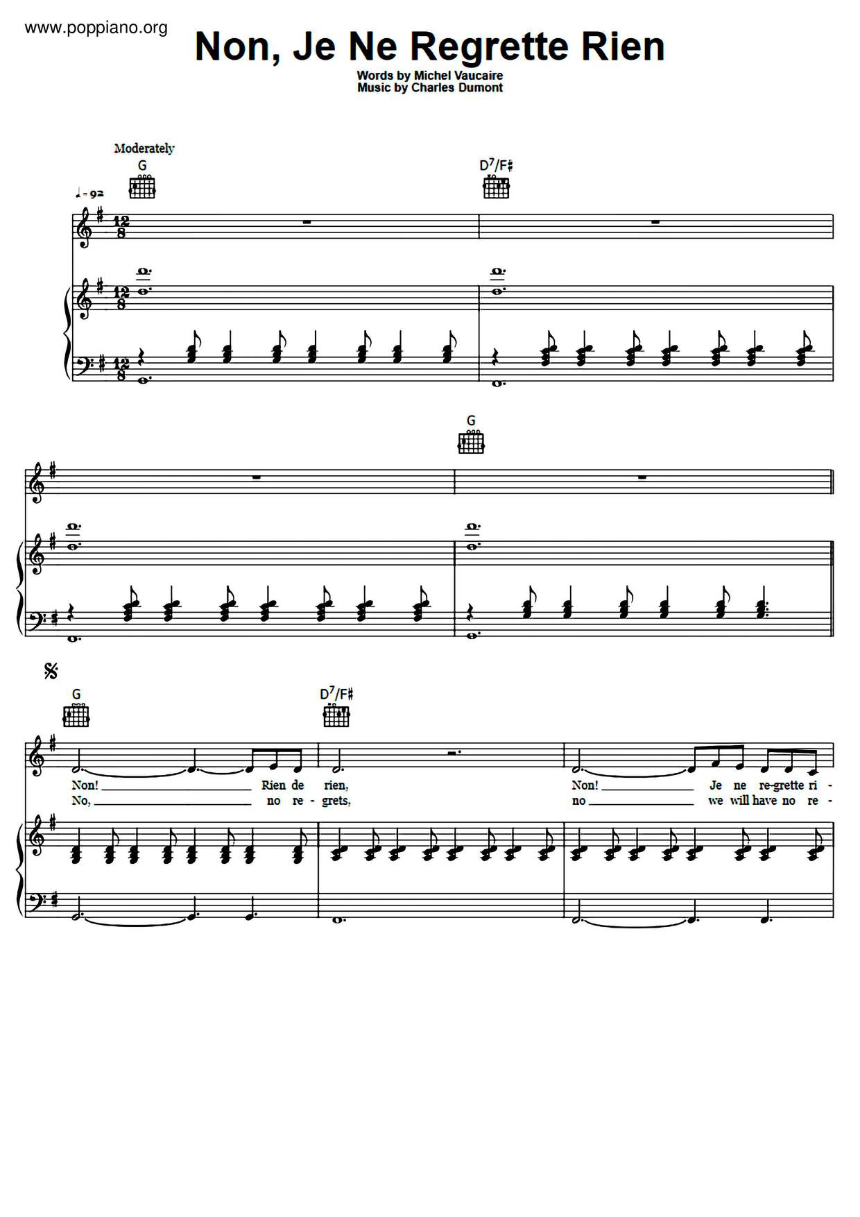 Edith Piaf Non Je Ne Regrette Rien Sheet Music Pdf Free Score Download Edith Piaf Non Je Ne Regrette Rien Sheet Music Pdf Free Score Download
