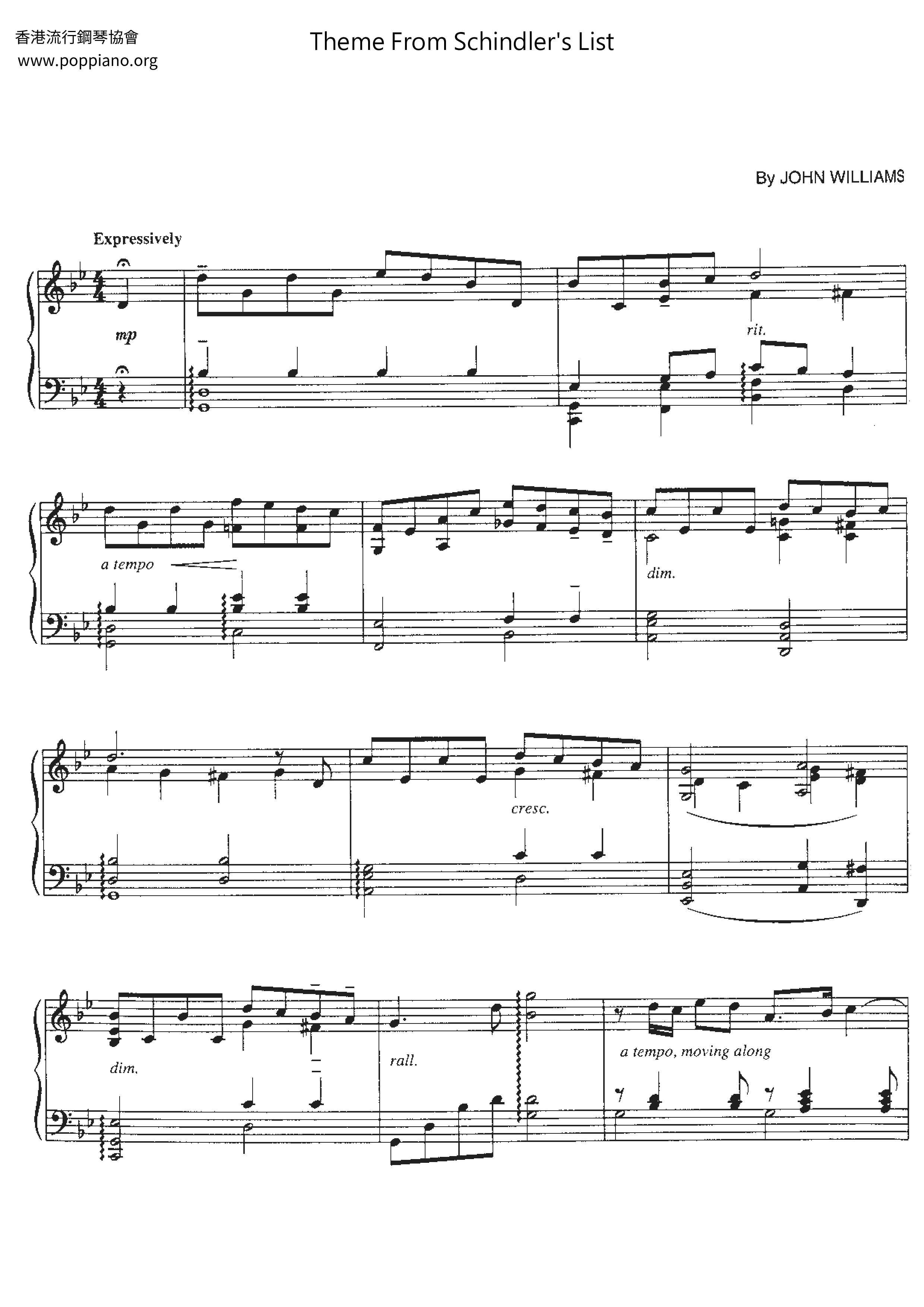 Theme From Schindler's List琴譜