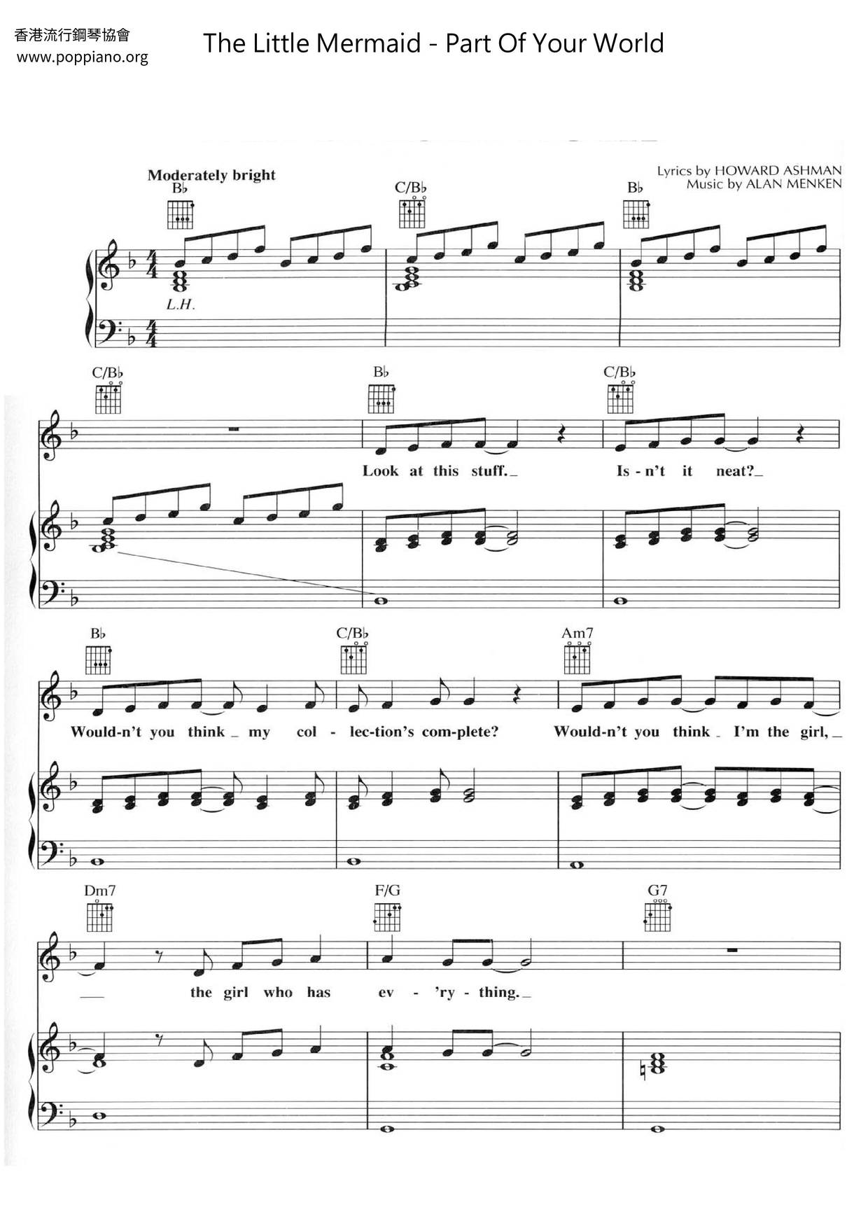 The Little Mermaid Part Of Your World Sheet Music Pdf Free Score Download